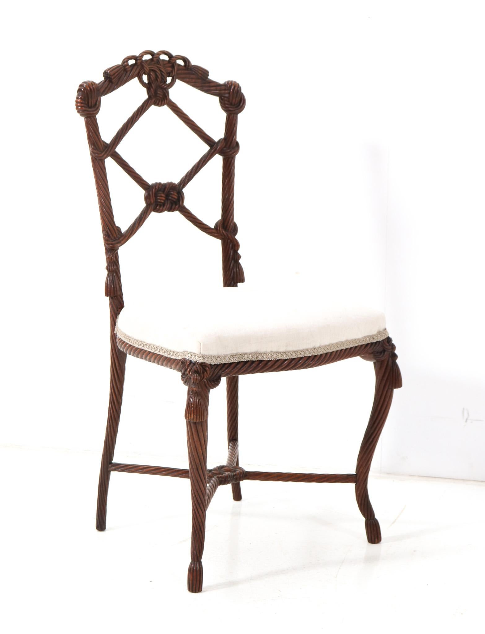 Late 19th Century Antique French Victorian Walnut Side Chair, 1890s For Sale