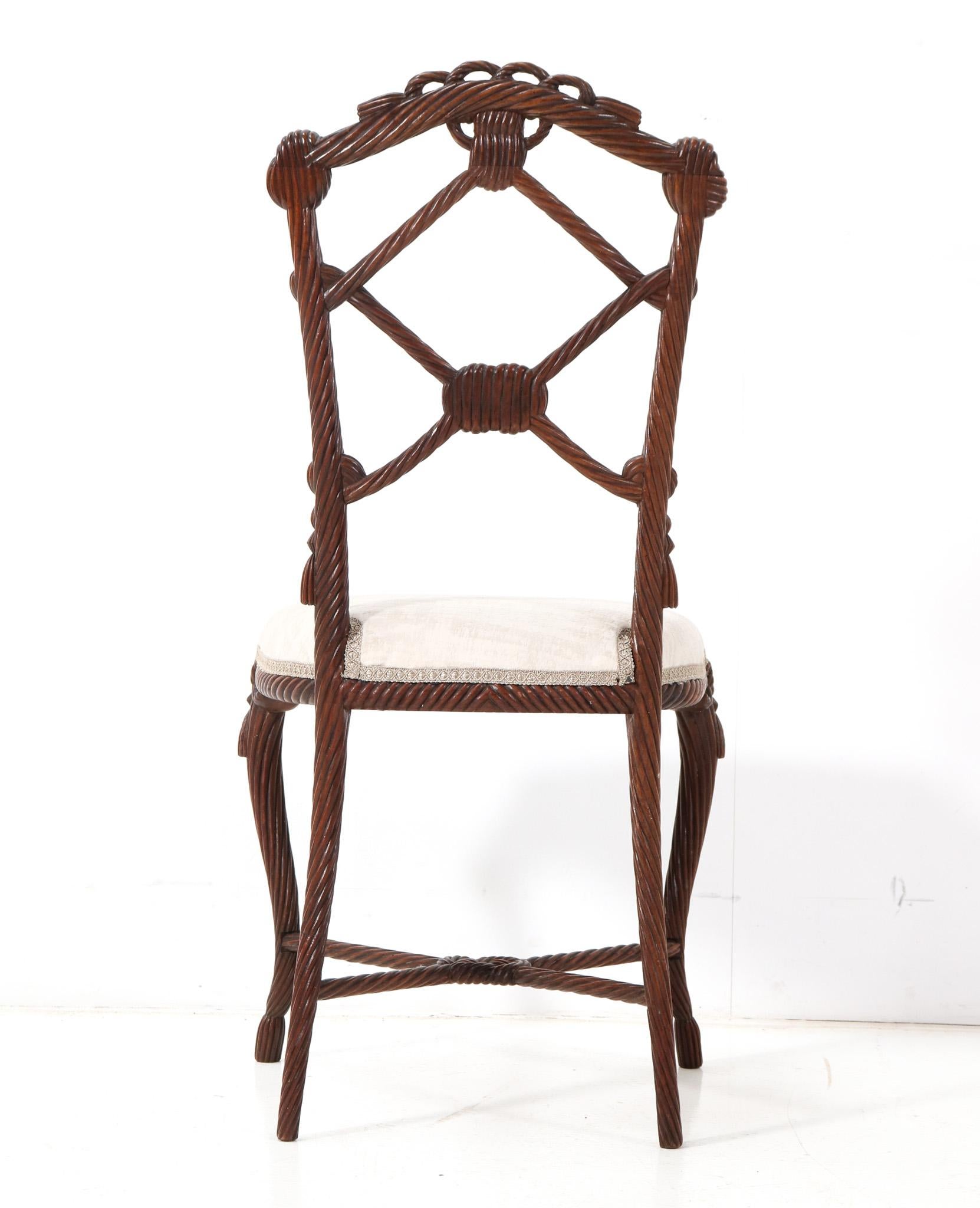Fabric Antique French Victorian Walnut Side Chair, 1890s For Sale