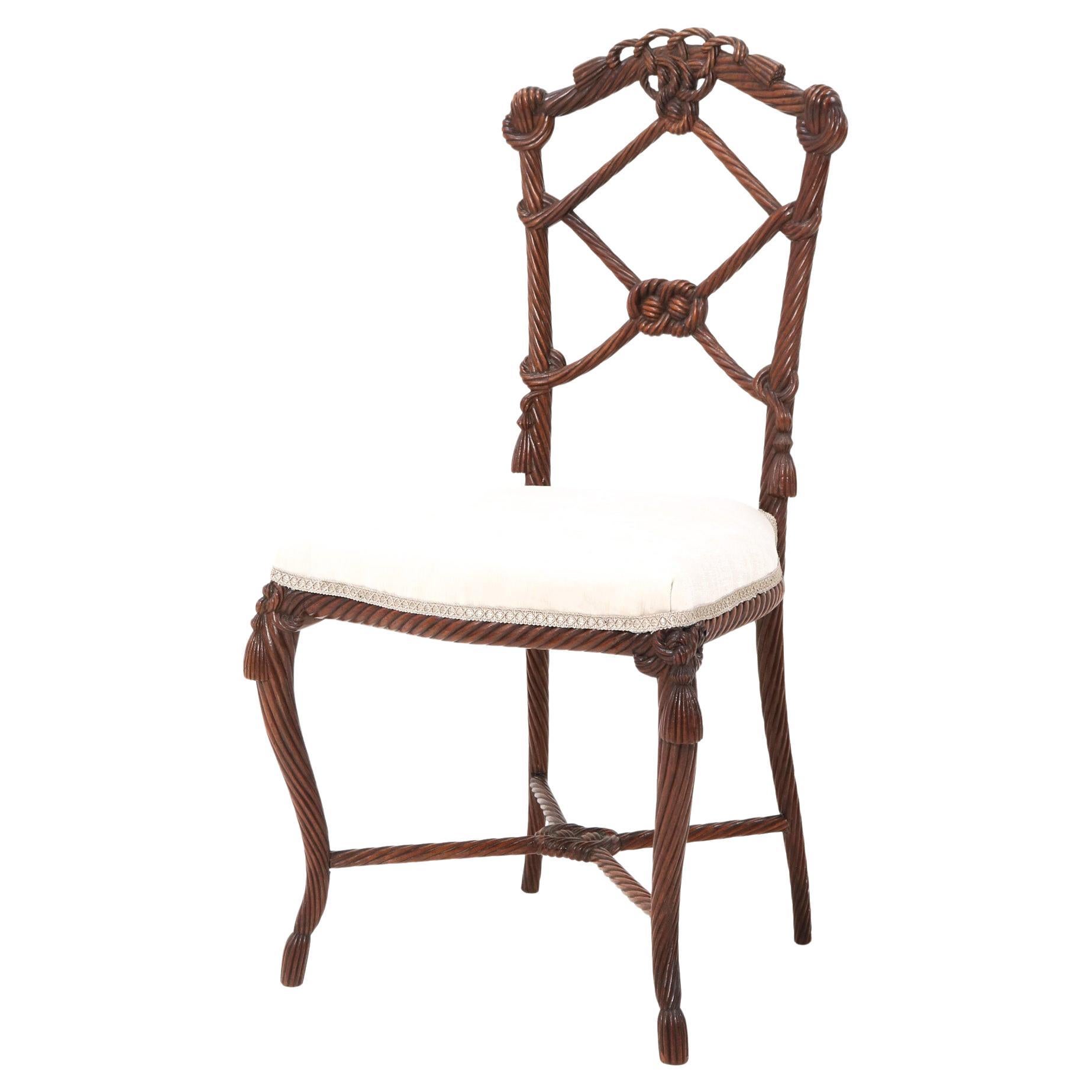 Antique French Victorian Walnut Side Chair, 1890s For Sale