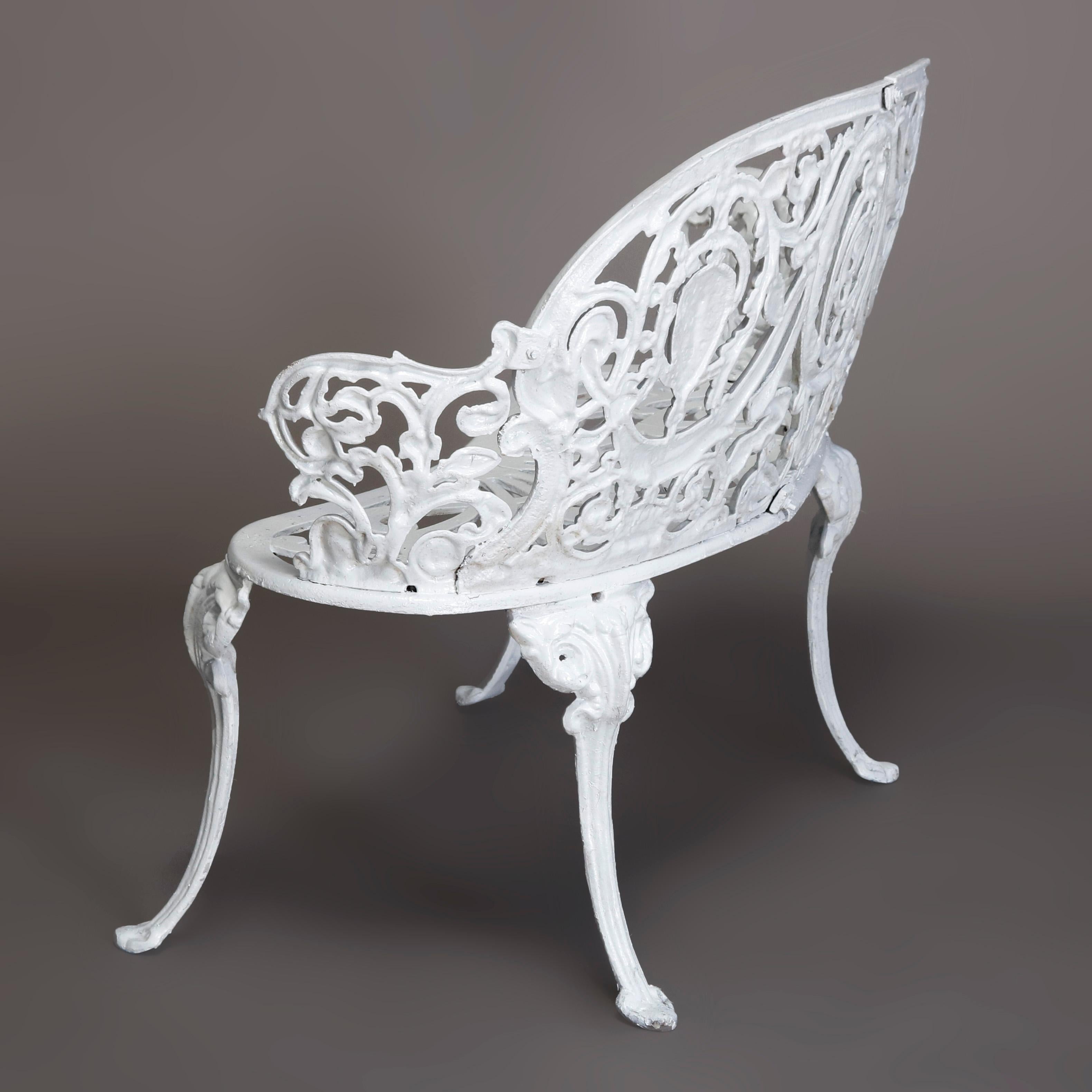 19th Century Antique French Victorian White Painted Cast Iron Cameo Garden Bench, circa 1890