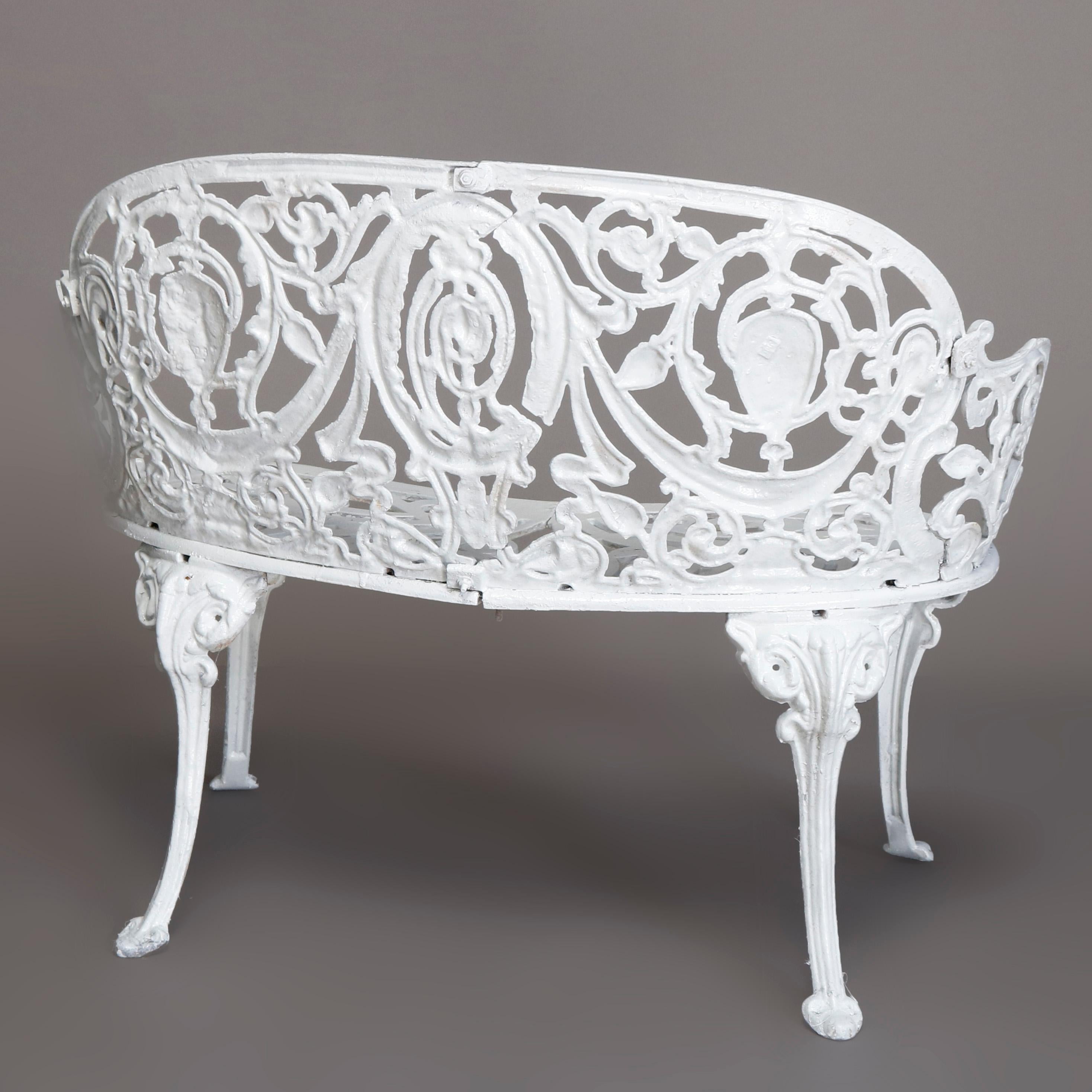 Antique French Victorian White Painted Cast Iron Cameo Garden Bench, circa 1890 1