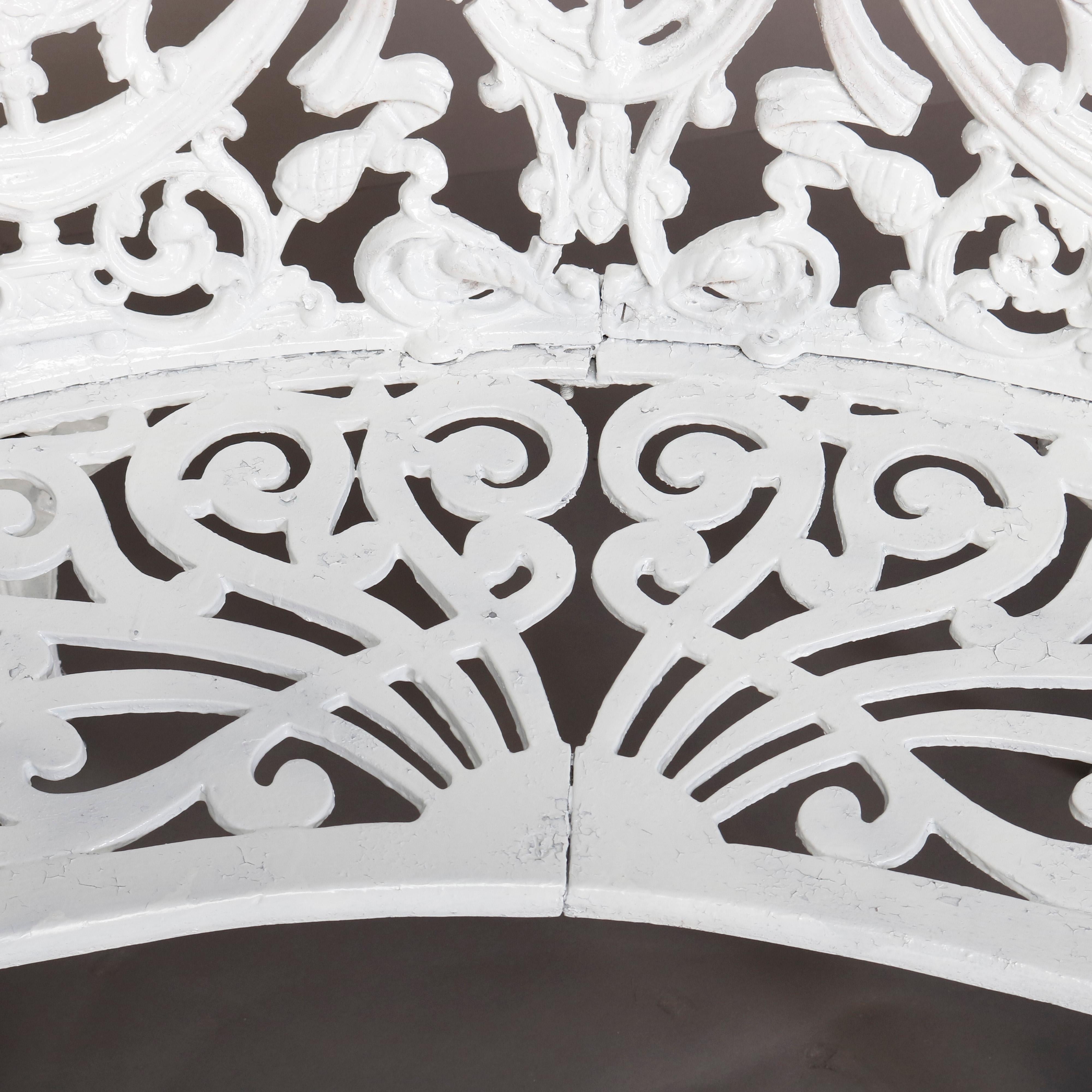 Antique French Victorian White Painted Cast Iron Cameo Garden Bench, circa 1890 4