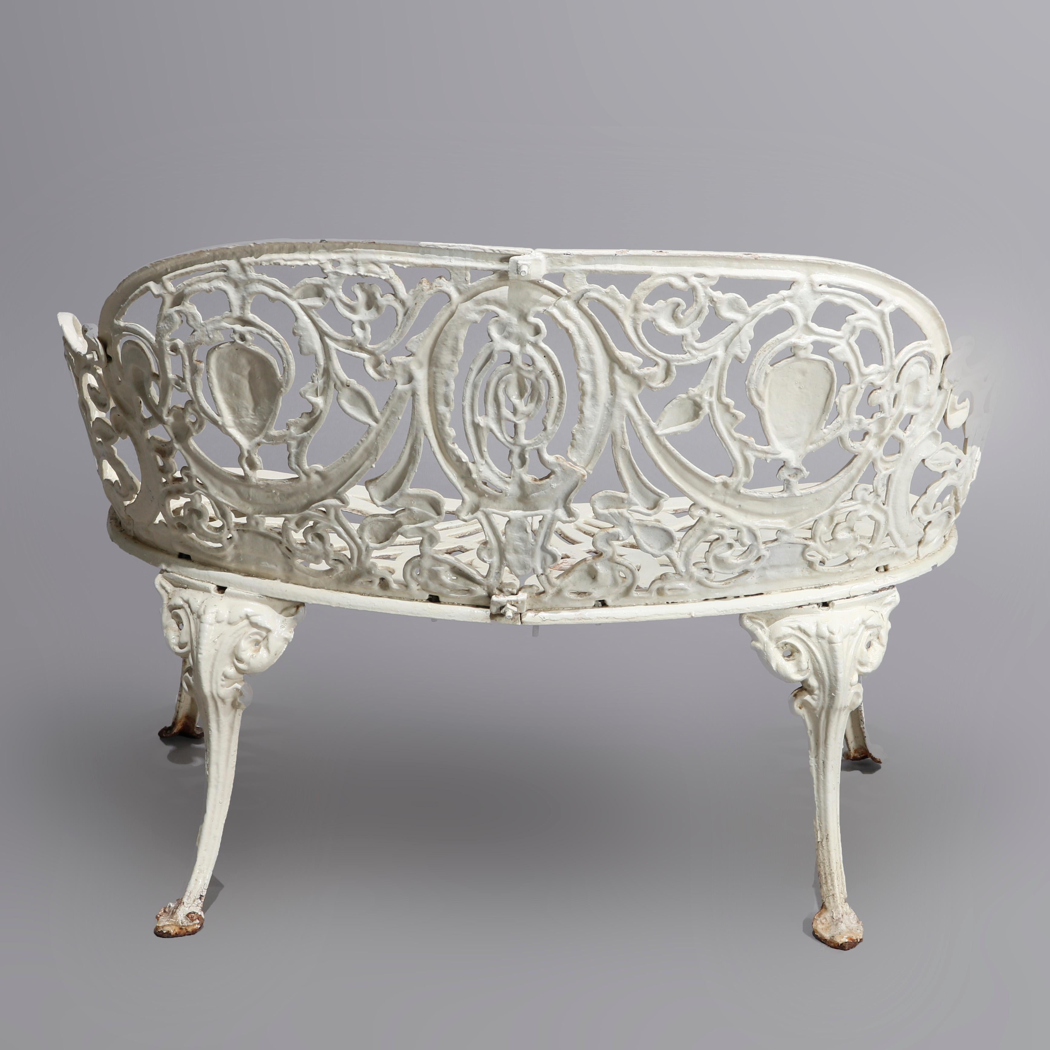 Antique French Victorian White Painted Cast Iron Cameo Garden Bench, circa 1890 In Good Condition In Big Flats, NY
