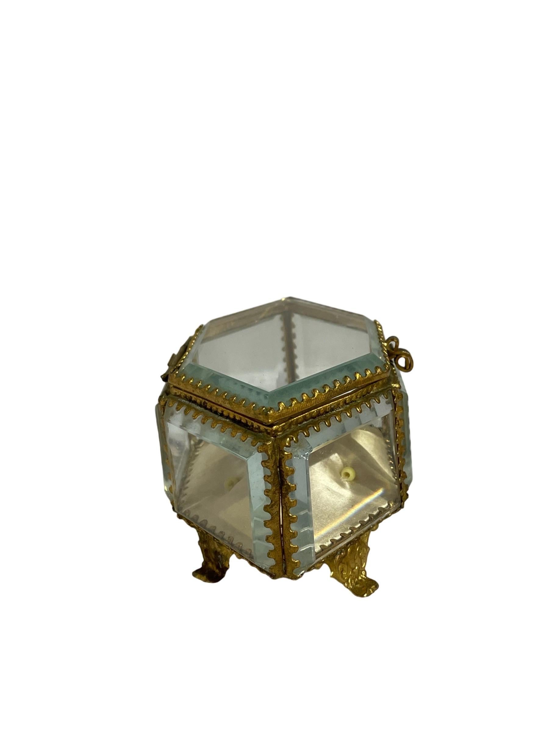 Women's or Men's Antique French Victorian Yellow Tufted Jewelry Box 