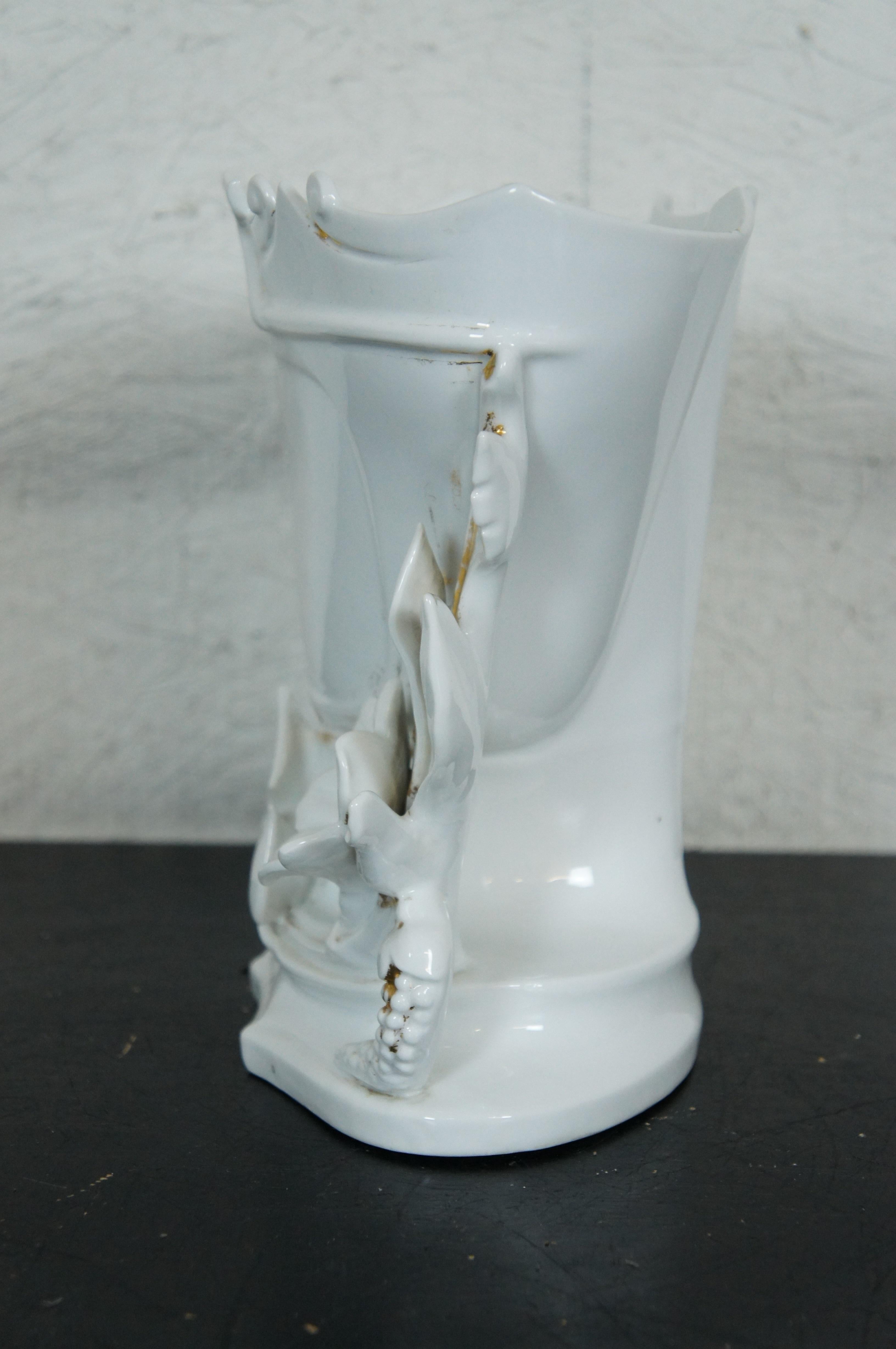 Antique French Vieux Paris Ornate Porcelain Mantel Urn Trophy Flower Vase 10