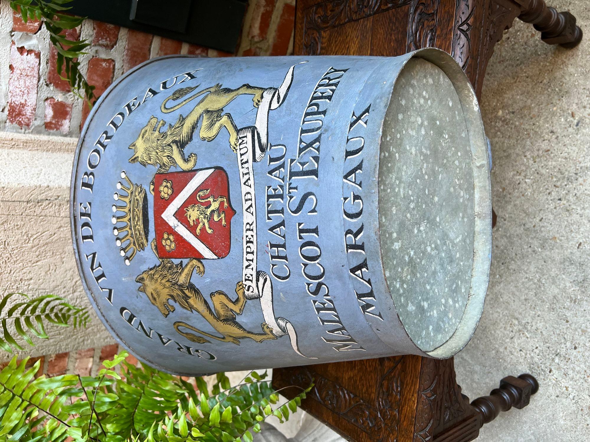 Antique French Vineyard Grape Hod Wine Bucket Chateau Margaux Winery Floral Urn 4