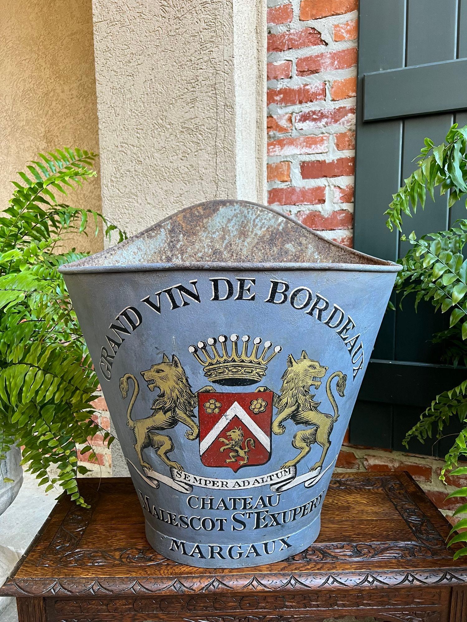 Antique French Vineyard Grape Hod Wine Bucket Chateau Margaux Winery Floral Urn 6