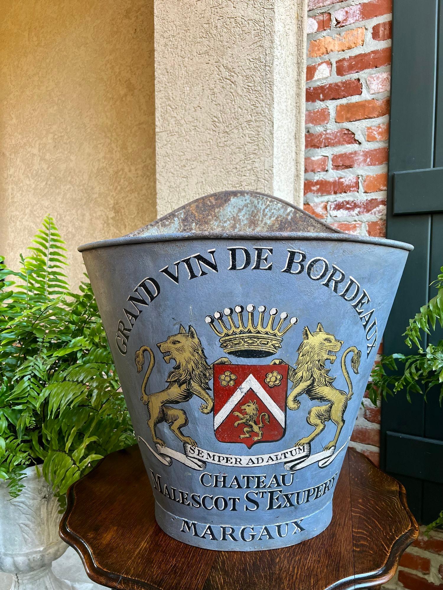 French Provincial Antique French Vineyard Grape Hod Wine Bucket Chateau Margaux Winery Floral Urn