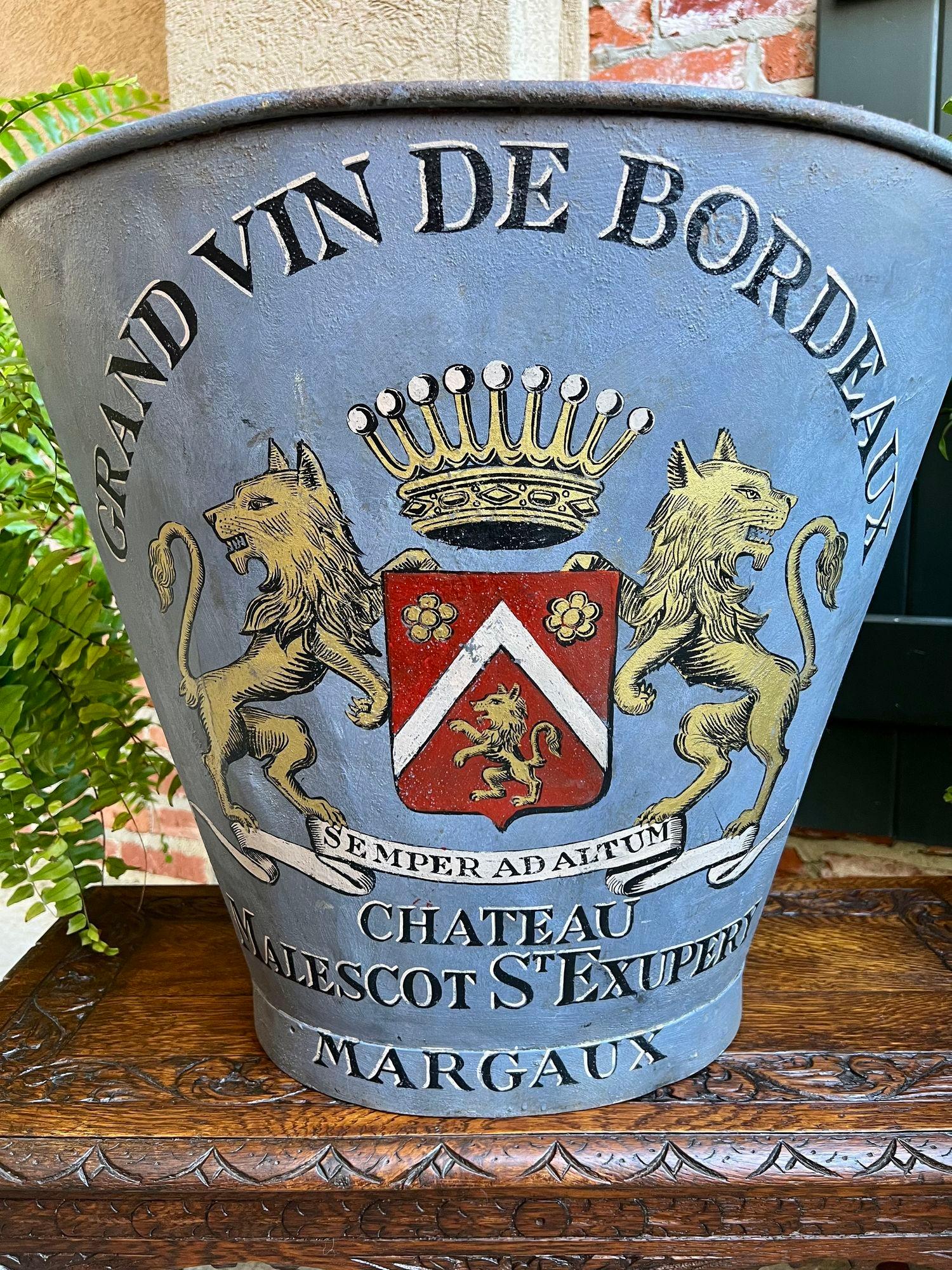Hand-Painted Antique French Vineyard Grape Hod Wine Bucket Chateau Margaux Winery Floral Urn