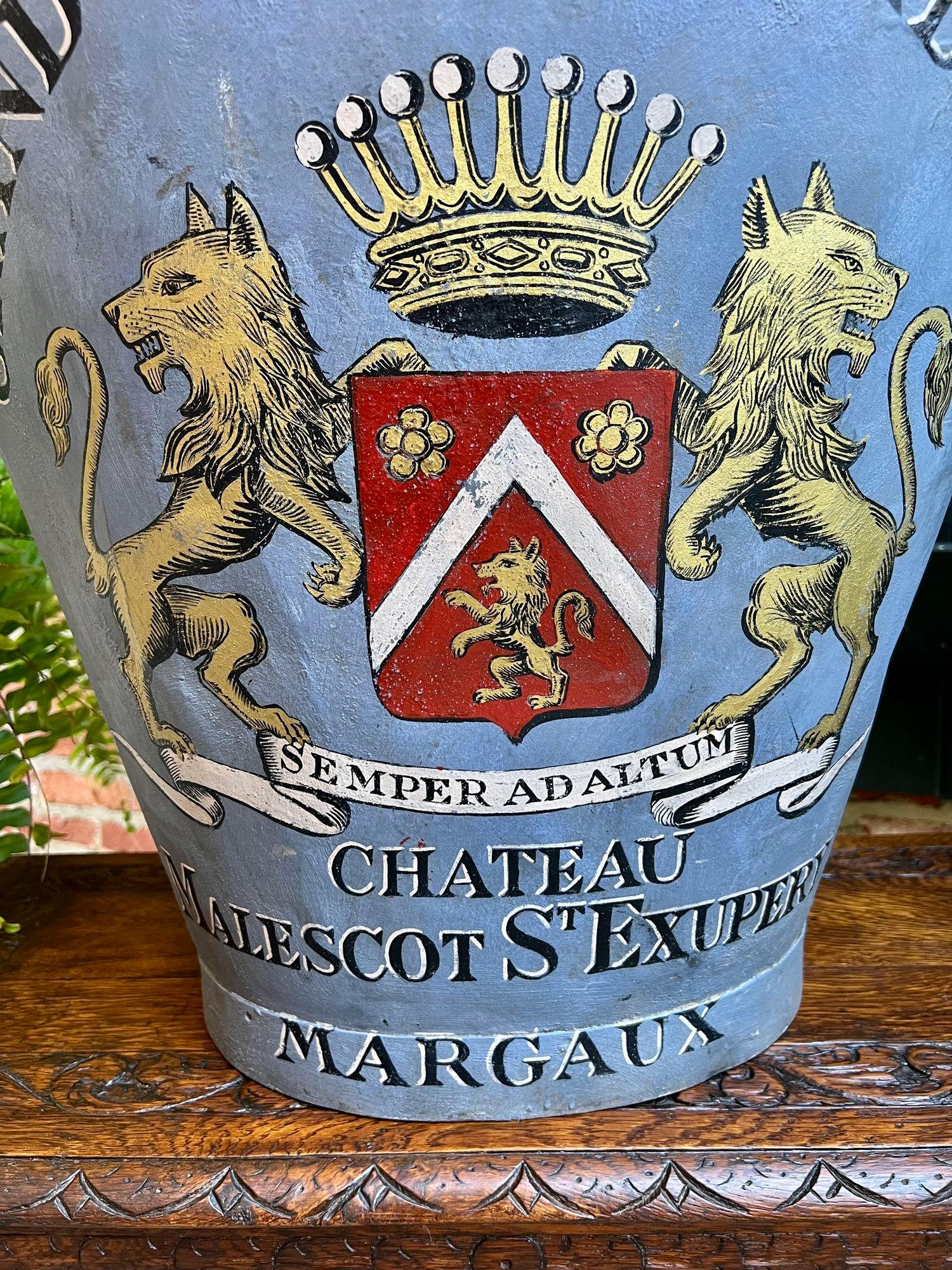 Antique French Vineyard Grape Hod Wine Bucket Chateau Margaux Winery Floral Urn In Good Condition In Shreveport, LA