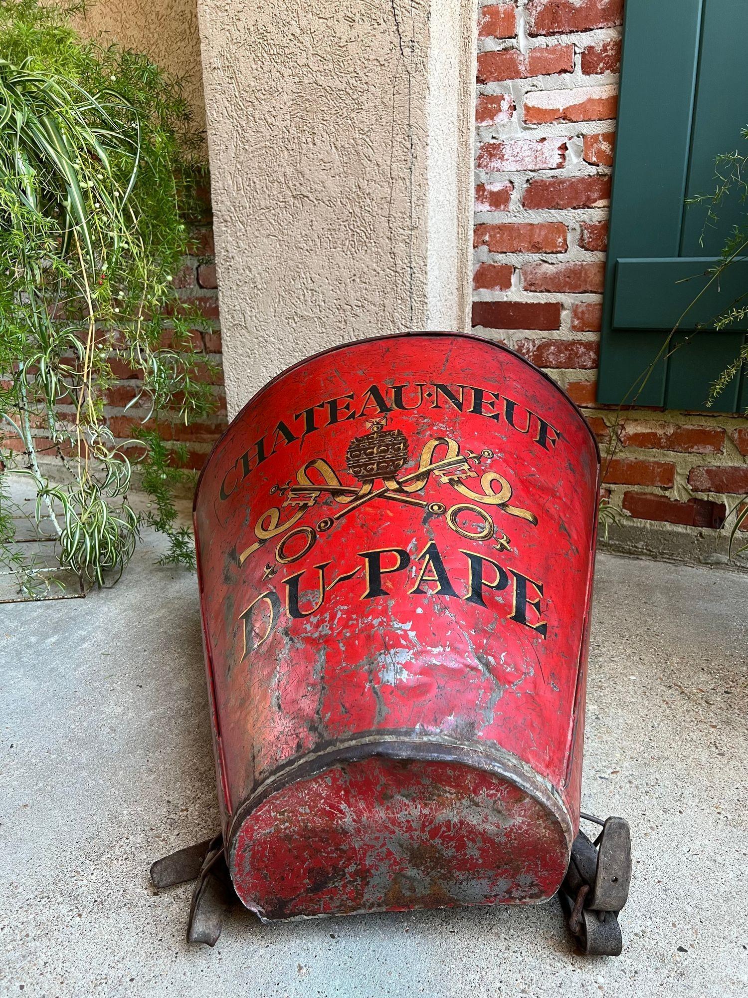 Antique French Vineyard Grape Hod Wine Bucket Winery RED Urn Fireside Box c1890 For Sale 5