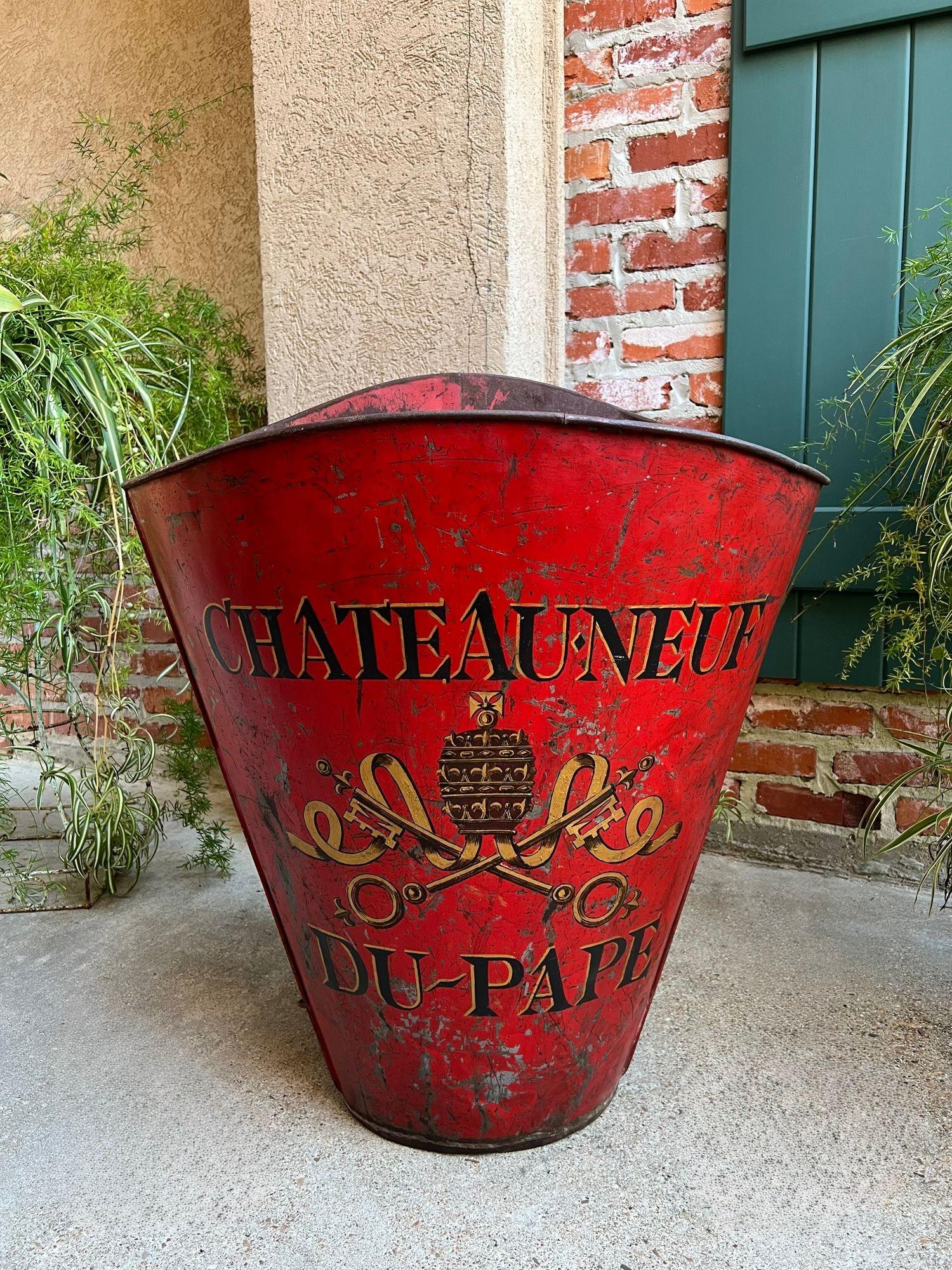 Antique French Vineyard Grape Hod Wine Bucket Winery RED Urn Fireside Box c1890 For Sale 6