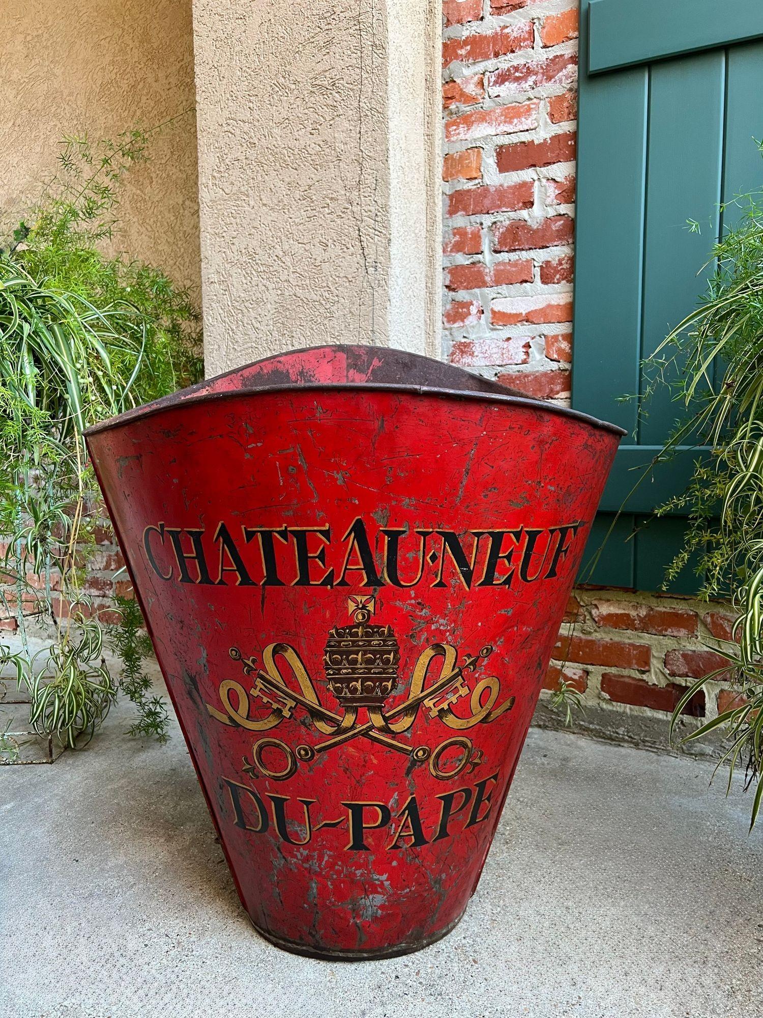 Antique French Vineyard Grape Hod Wine Bucket Winery RED Urn Fireside Box c1890 For Sale 7