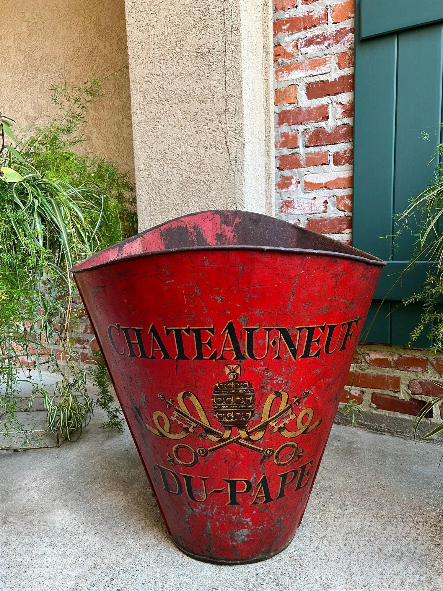 Antique French Vineyard Grape Hod Wine Bucket Winery RED Urn Fireside Box c1890 For Sale 8