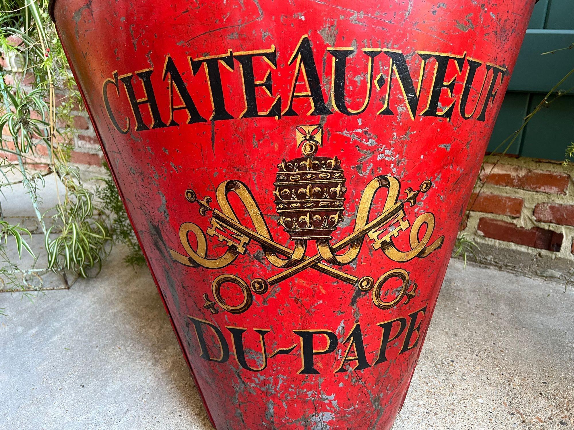 Antique French Vineyard Grape Hod Wine Bucket Winery RED Urn Fireside Box c1890 For Sale 9