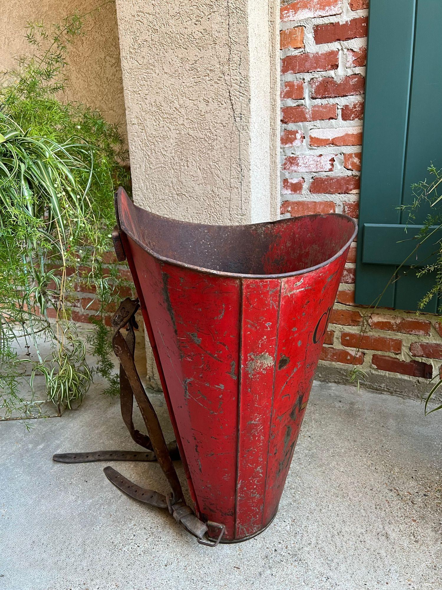 Antique French Vineyard Grape Hod Wine Bucket Winery RED Urn Fireside Box c1890 For Sale 11