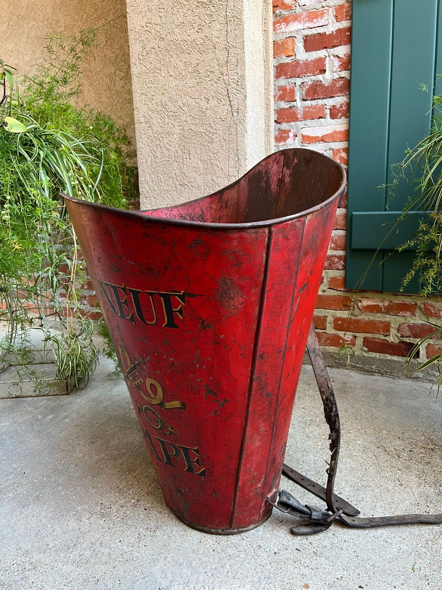 Antique French Vineyard Grape Hod Wine Bucket Winery RED Urn Fireside Box c1890 For Sale 12