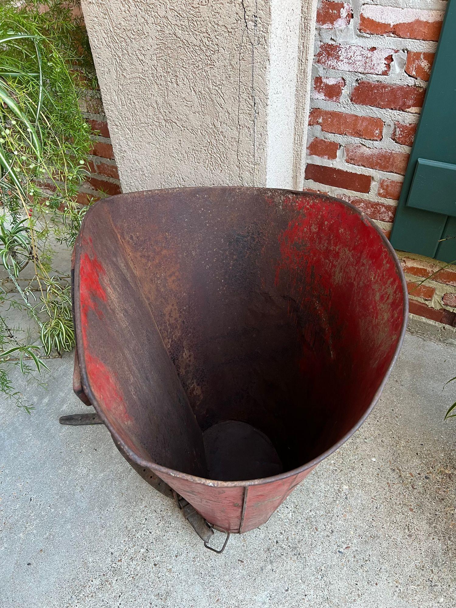 Antique French Vineyard Grape Hod Wine Bucket Winery RED Urn Fireside Box c1890 For Sale 13