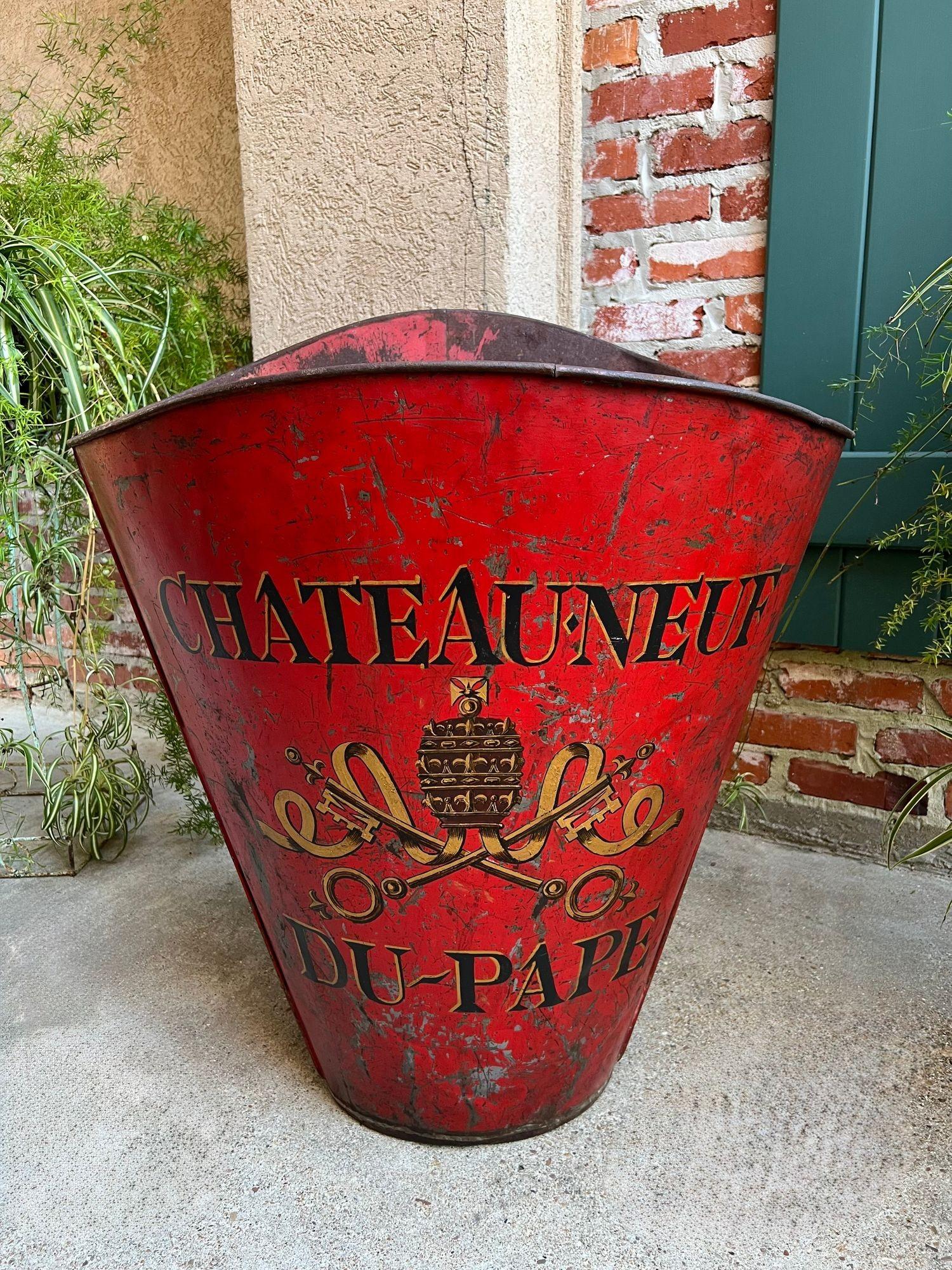 French Provincial Antique French Vineyard Grape Hod Wine Bucket Winery RED Urn Fireside Box c1890 For Sale
