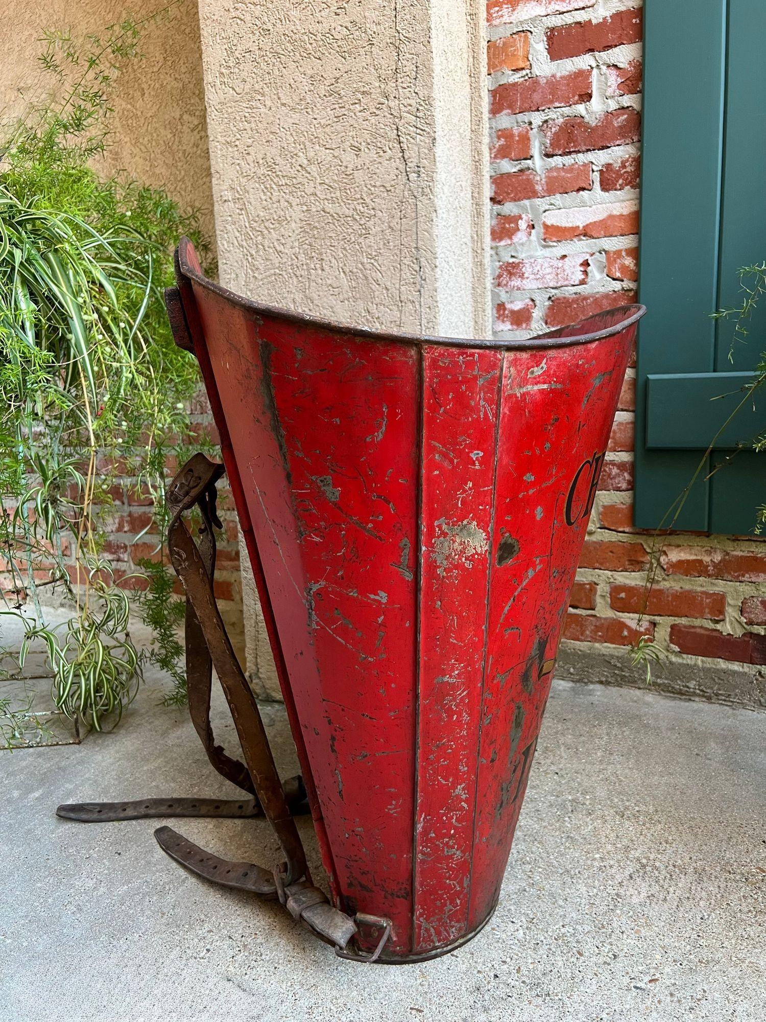 Late 19th Century Antique French Vineyard Grape Hod Wine Bucket Winery RED Urn Fireside Box c1890 For Sale