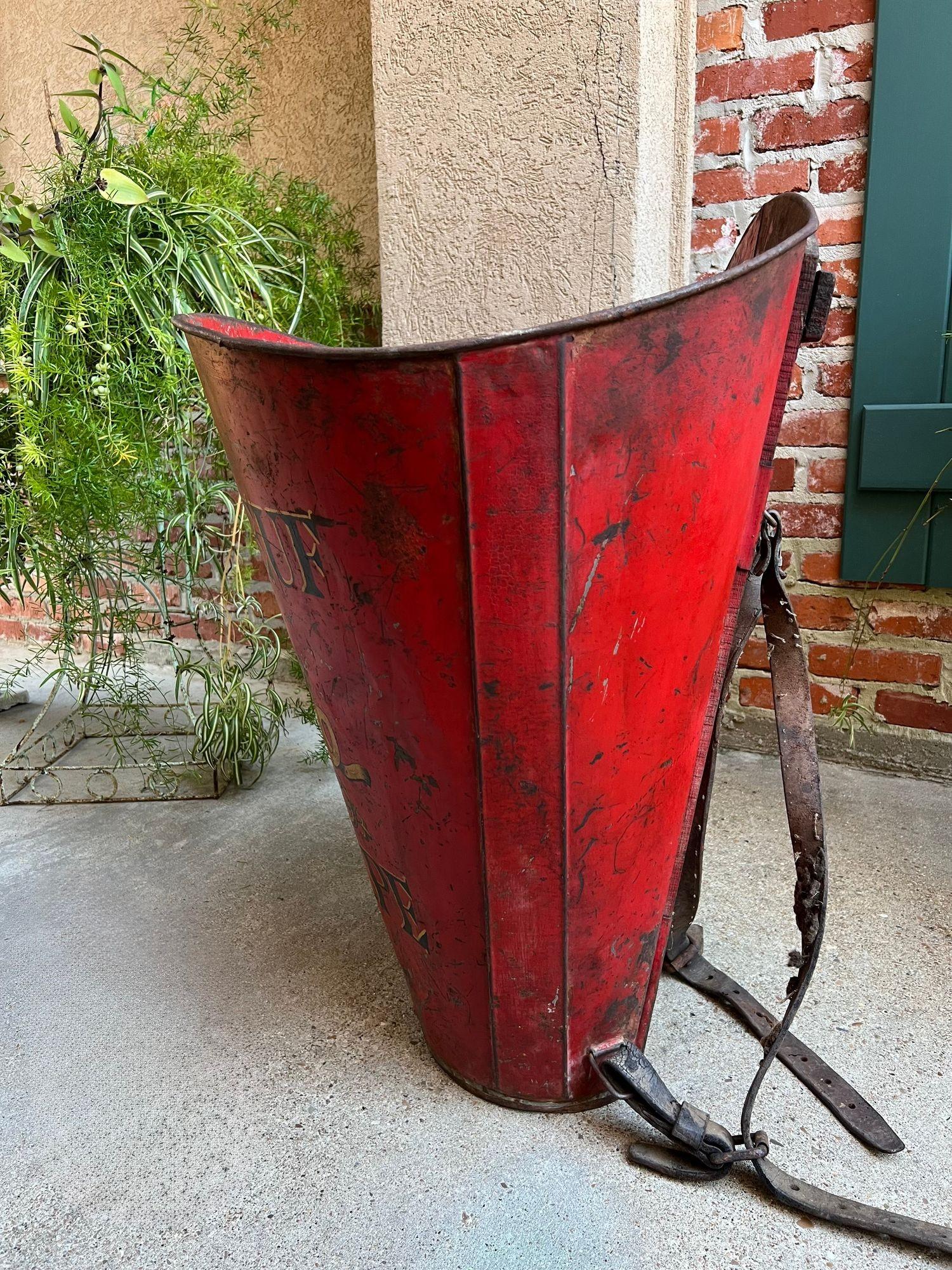 Metal Antique French Vineyard Grape Hod Wine Bucket Winery RED Urn Fireside Box c1890 For Sale
