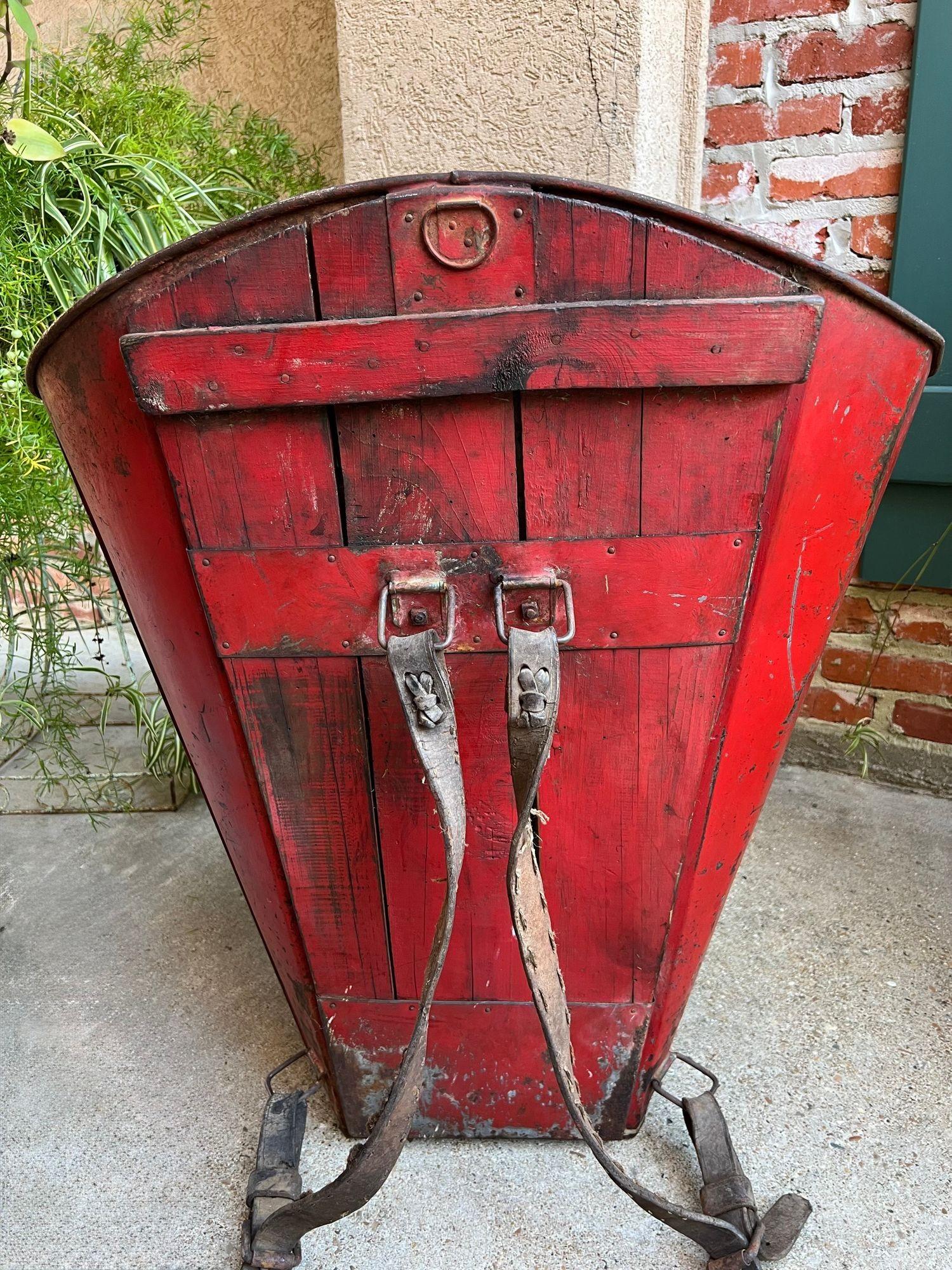 Antique French Vineyard Grape Hod Wine Bucket Winery RED Urn Fireside Box c1890 For Sale 2
