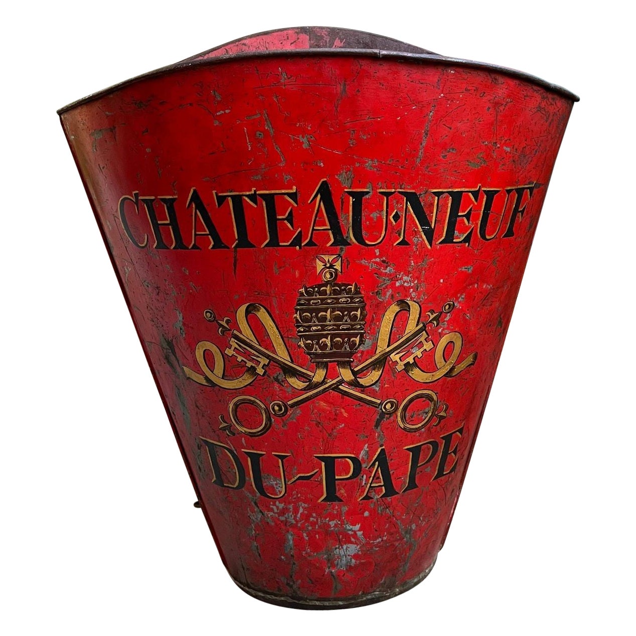 Antique French Vineyard Grape Hod Wine Bucket Winery RED Urn Fireside Box c1890 For Sale