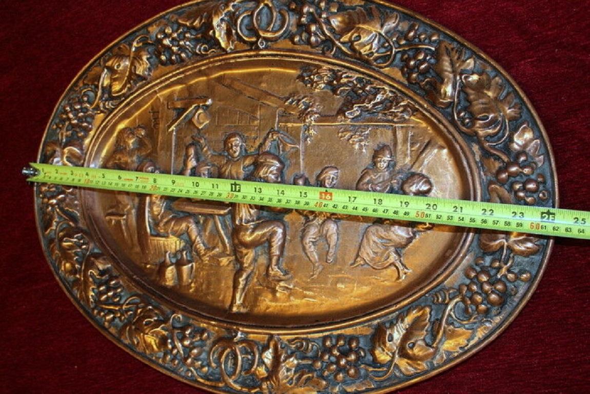 Antique French Vintage Copper Embossed Wall Plaque Party People Dancing For Sale 3