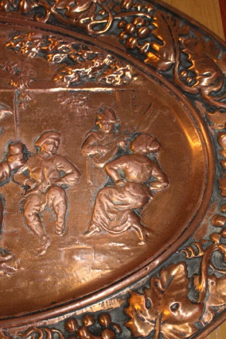 Rococo Revival Antique French Vintage Copper Embossed Wall Plaque Party People Dancing For Sale