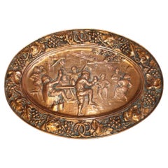Antique French Vintage Copper Embossed Wall Plaque Party People Dancing