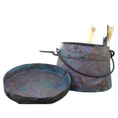 Antique French Vintage Large Hand Forged Hammered Copper Cauldron Pot with Lid