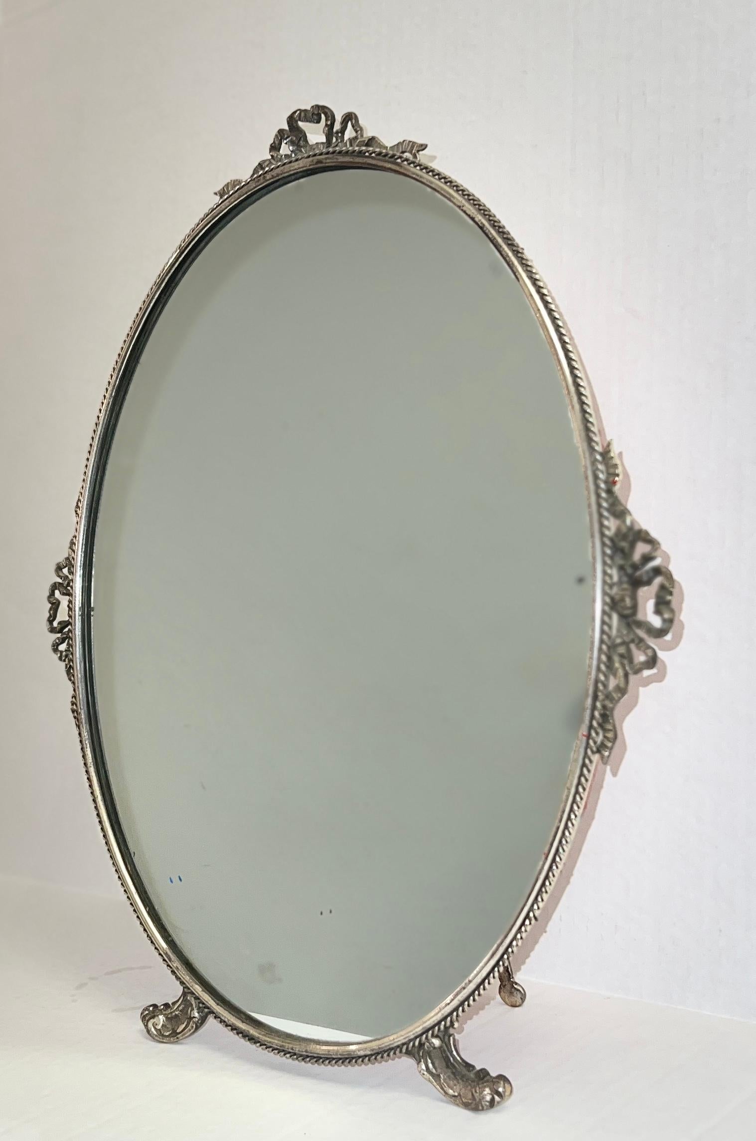 Antique French Vintage Silver Plate Table Vanity Mirror  For Sale 4