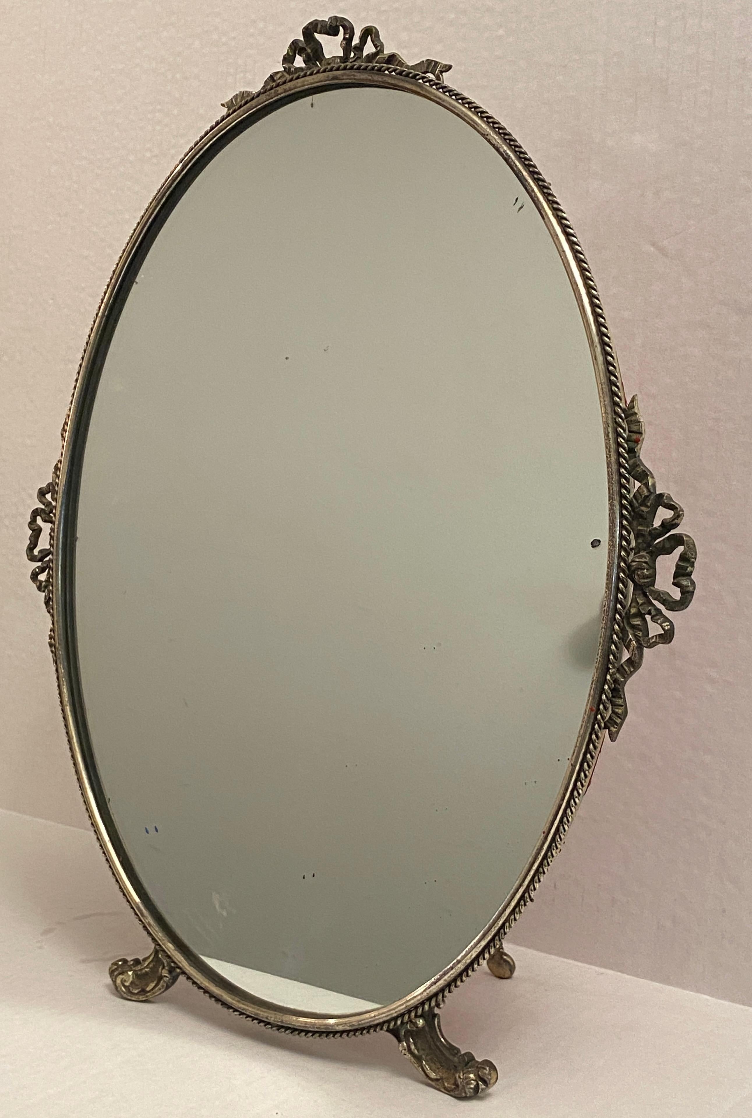 Antique French Vintage Silver Plate Table Vanity Mirror  For Sale 6