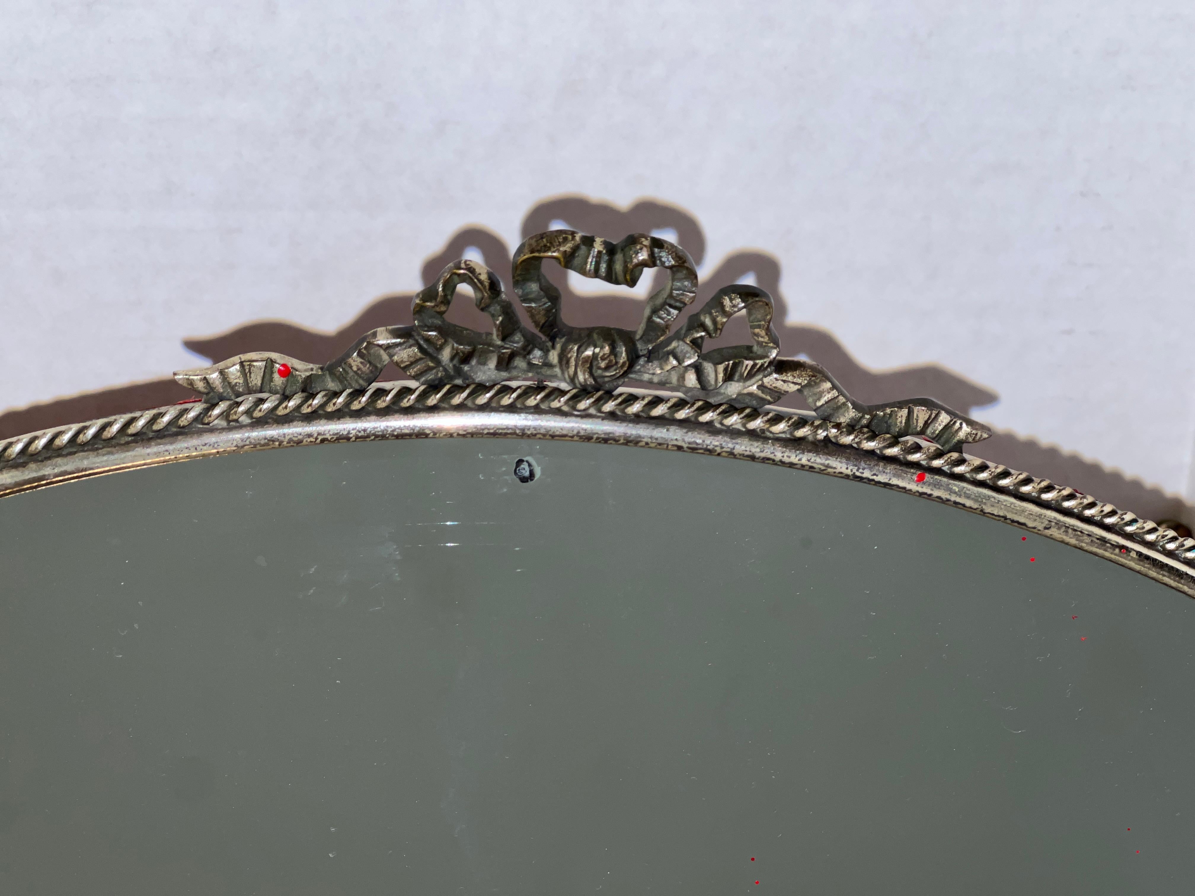 Antique Français Vintage Silver Plate Table Vanity Mirror  Bon état - En vente à Mt Kisco, NY