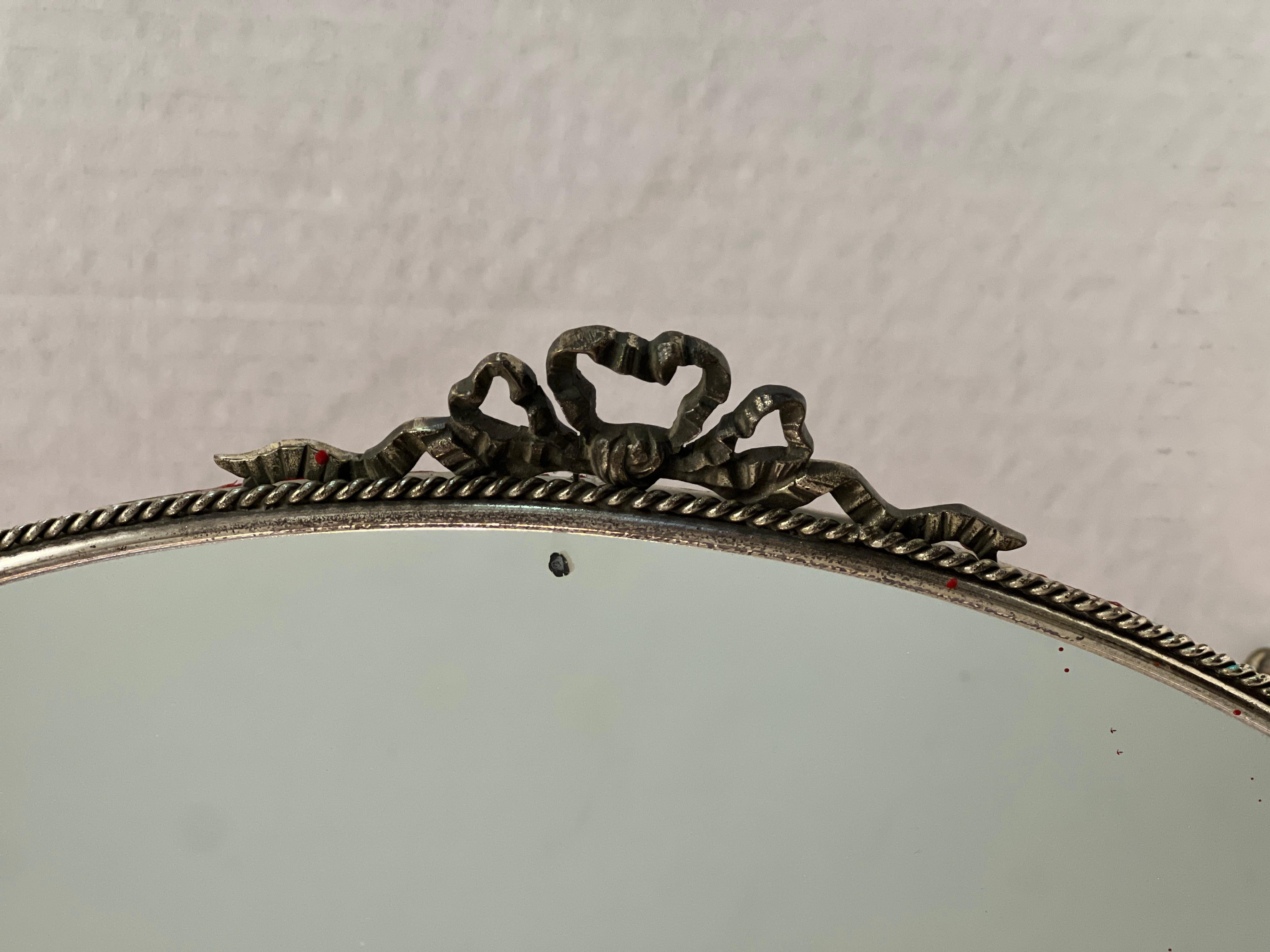 XIXe siècle Antique Français Vintage Silver Plate Table Vanity Mirror  en vente