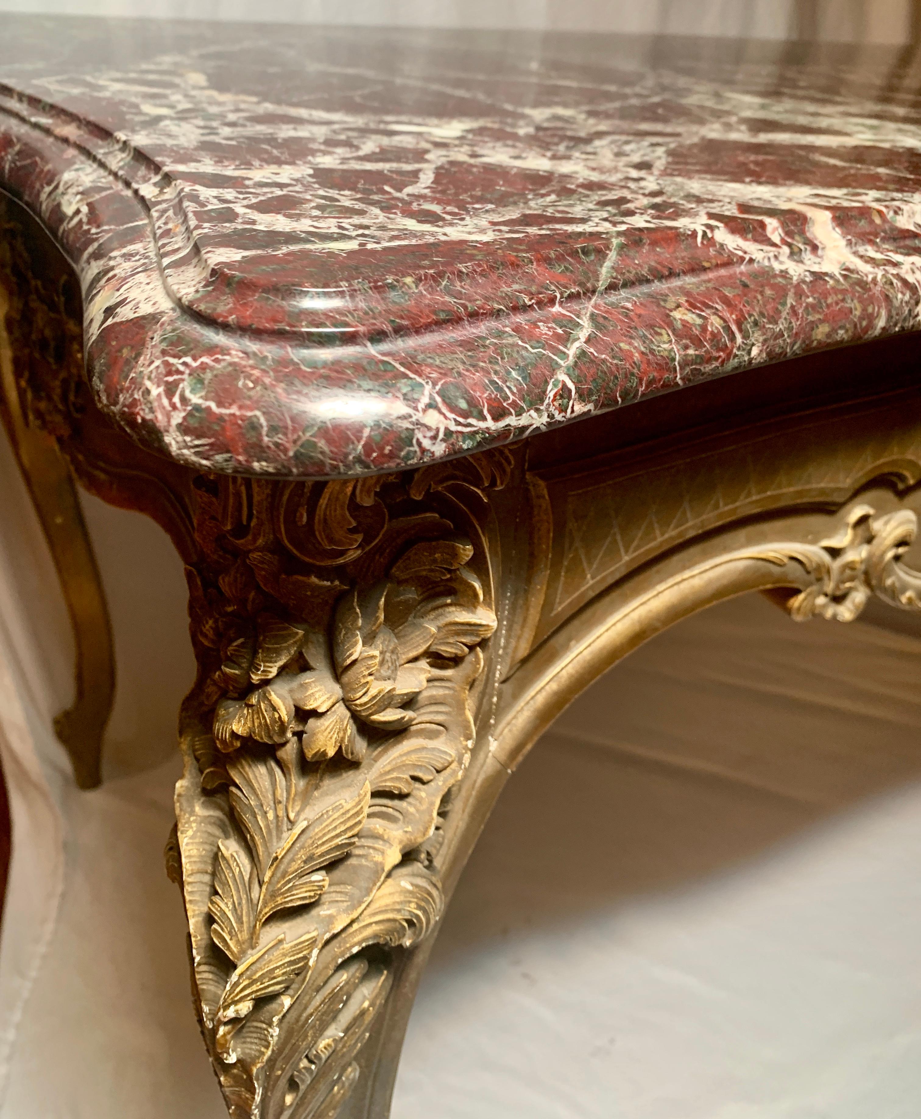 19th Century Antique French Violet Marble Gold Leaf Center Table