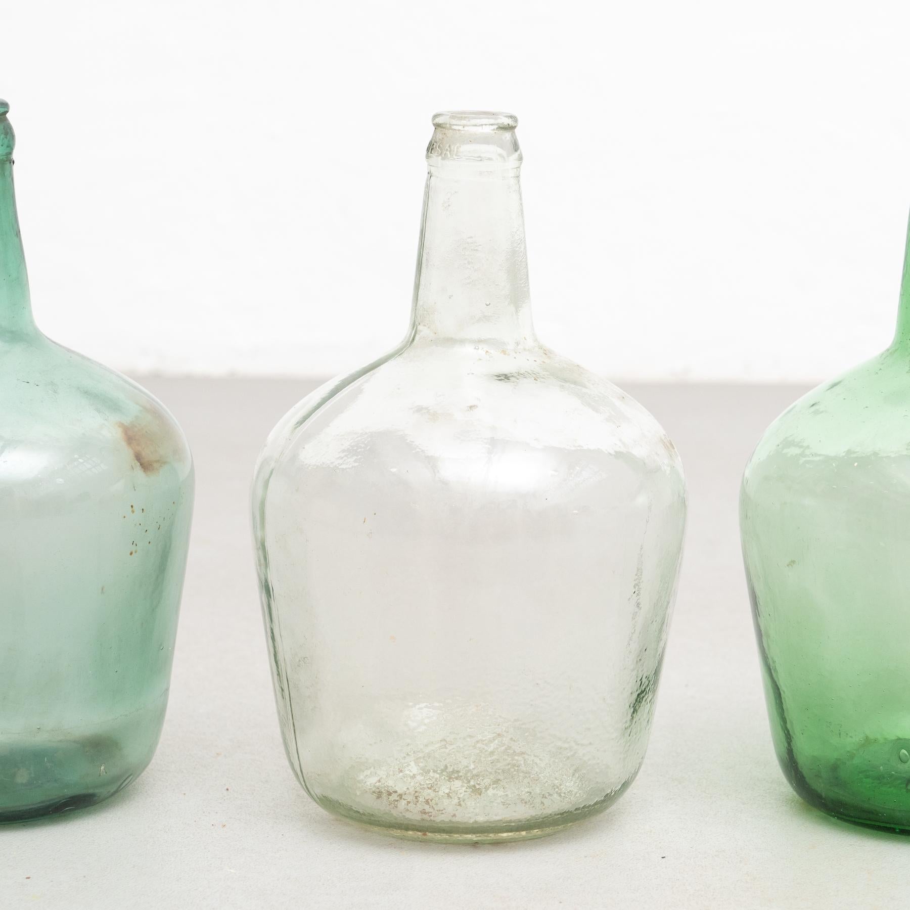 Antique French Viresa Set of Three Glass Bottles from Barcelona circa 1950 For Sale 2