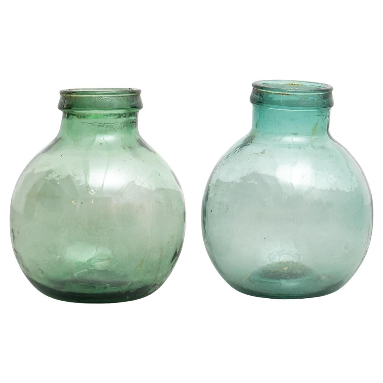 Antique French Viresa Set of Two Glass Bottles from Barcelona circa 1950