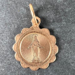 Antique French Virgin Mary, ciondolo a forma di medaglia con charm in oro rosa 18 carati