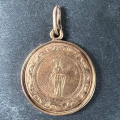 Antique French Virgin Mary, ciondolo con medaglia in oro rosa 18 carati