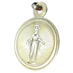 Antique French Virgin Mary - Ciondolo Medaglia con Charm in oro giallo 18K