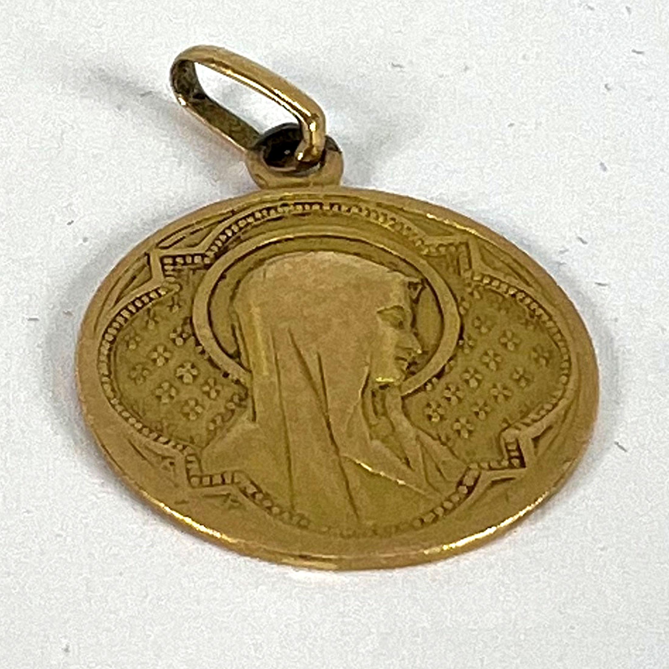 Antique French Virgin Mary 18K Yellow Gold Medal Pendant For Sale 9
