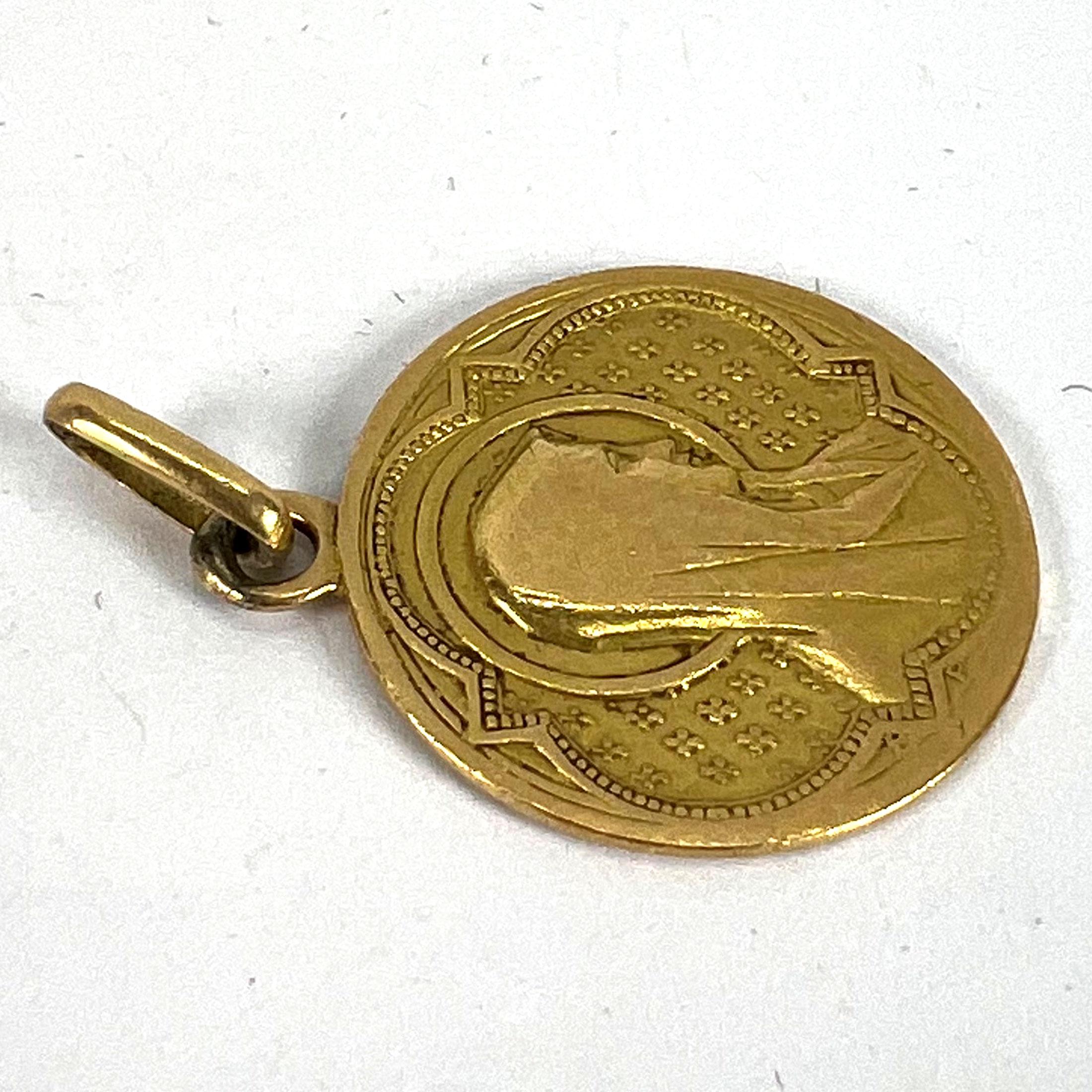 Antique French Virgin Mary 18K Yellow Gold Medal Pendant For Sale 10