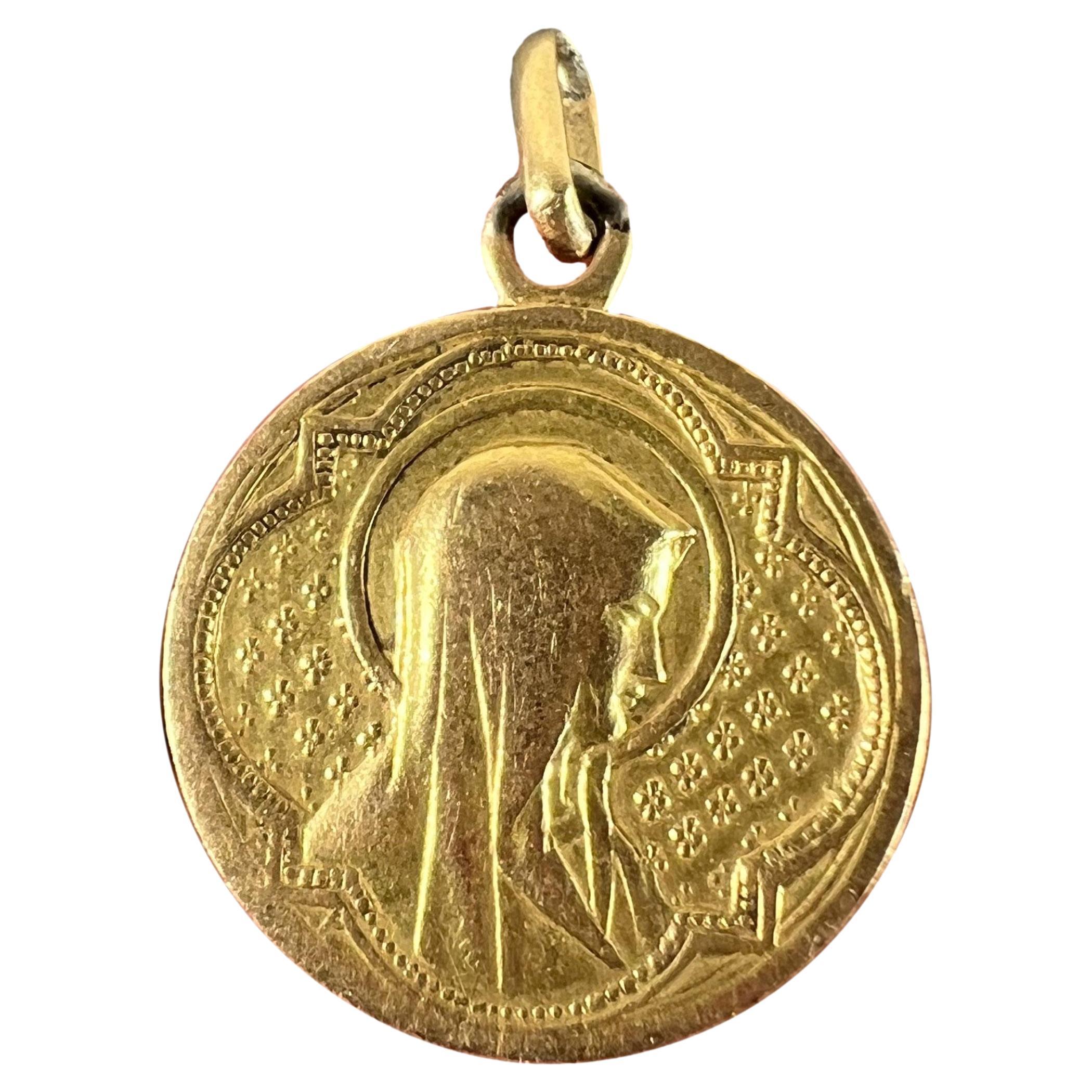 Antique French Virgin Mary 18K Yellow Gold Medal Pendant For Sale