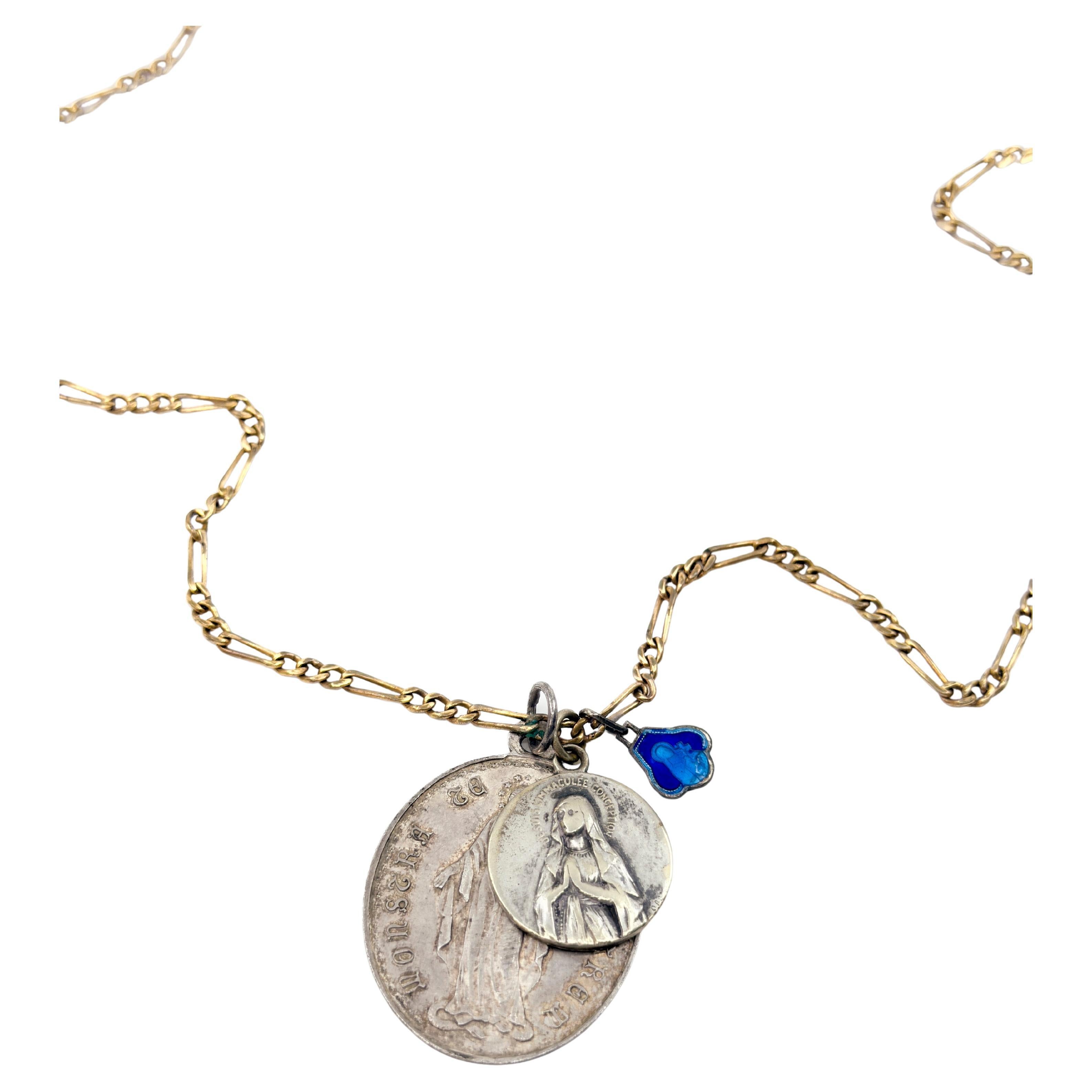 Antique French Virgin Mary Devotional Medals Necklace