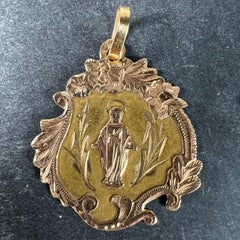 Antique French Virgin Mary Floral 18K Yellow Rose Gold Religious Pendantal Medal