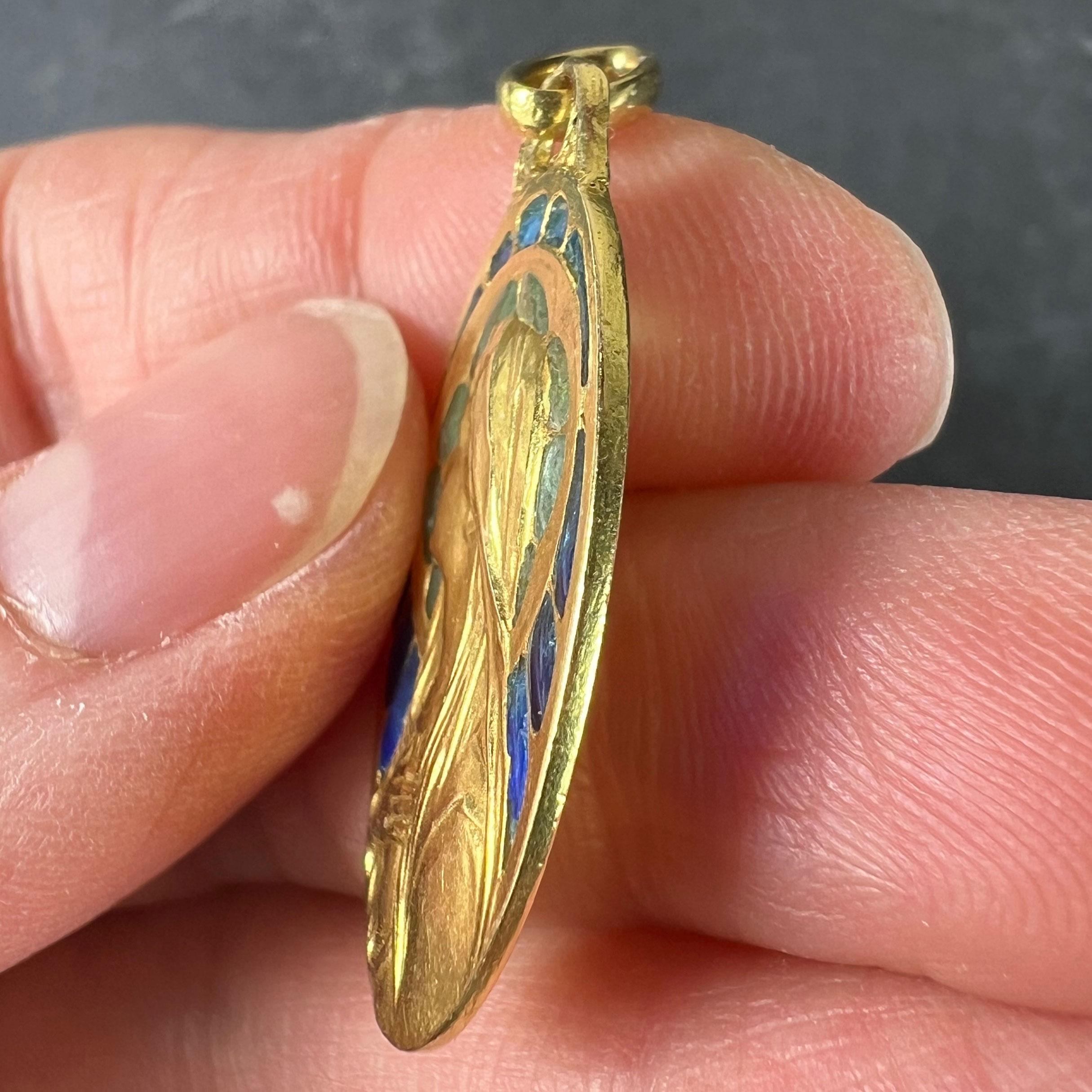 Antique French Virgin Mary Plique A Jour Enamel 18K Yellow Gold Pendant ...