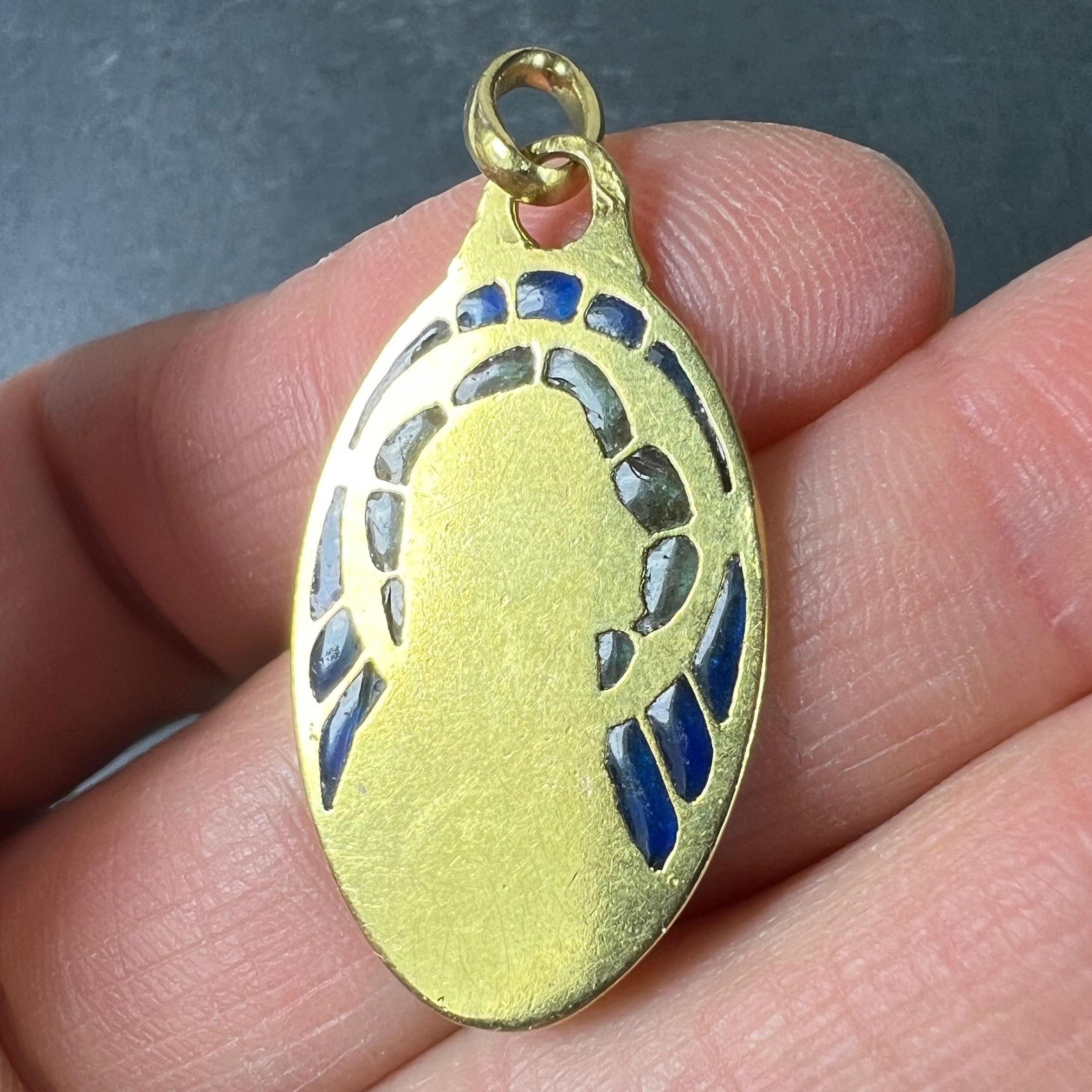 Antique French Virgin Mary Plique A Jour Enamel 18K Yellow Gold Pendant ...