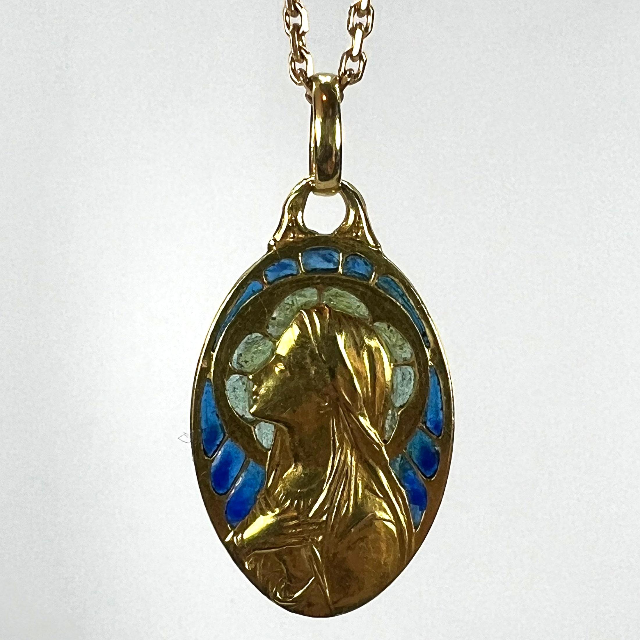 Antique French Virgin Mary Plique A Jour Enamel 18K Yellow Gold Pendant ...