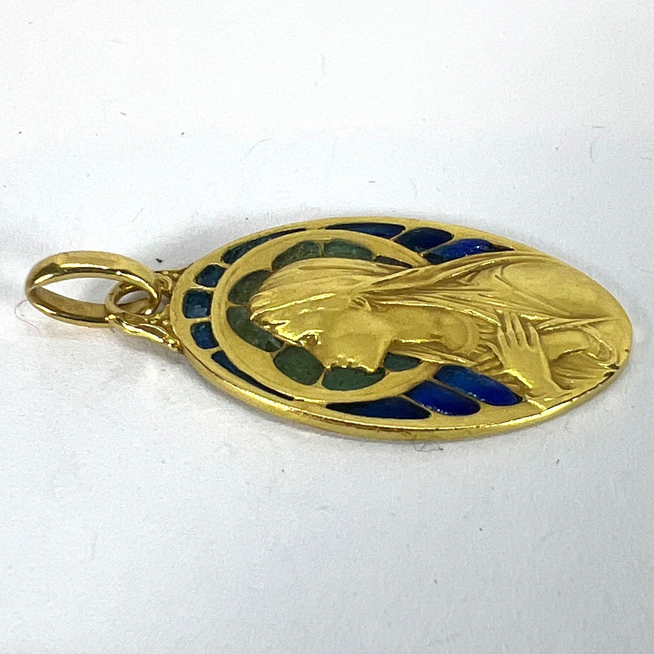 Antique French Virgin Mary Plique A Jour Enamel 18K Yellow Gold Pendant ...